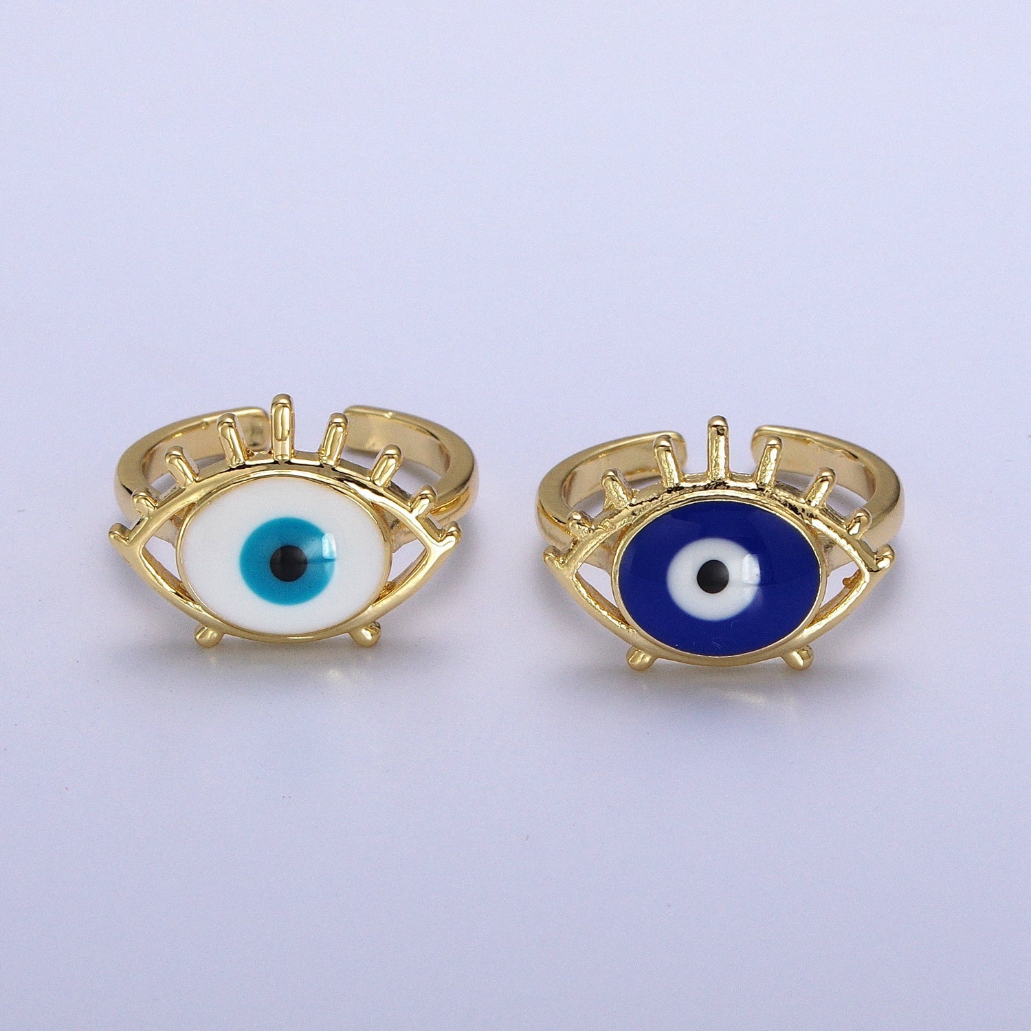 14K Gold Filled White, Blue Evil Eye Enamel Adjustable Ring | Y485 Y486 - DLUXCA