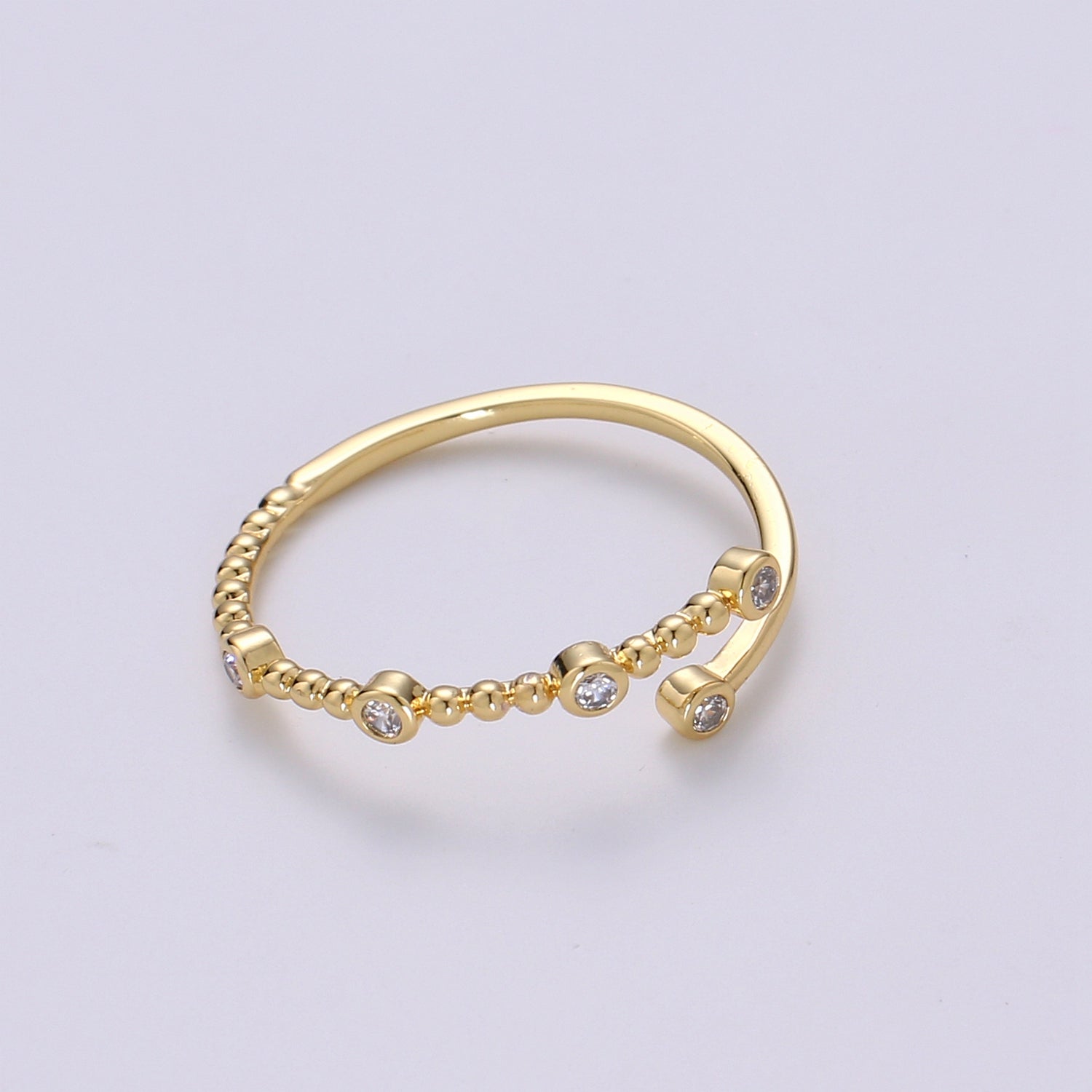 Dainty Gold Spiral Beaded Ring Design Minimalist Modern Trending Stackable Celestial Open Ring Accessory Micro Pave Adjustable Ring R132 - DLUXCA