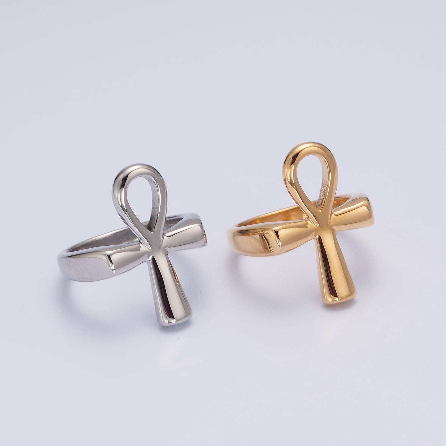 Silver Ankh Cross Rings for Men Women Egyptian Key of Life Gold Bands Ring S-018 S-019 - DLUXCA