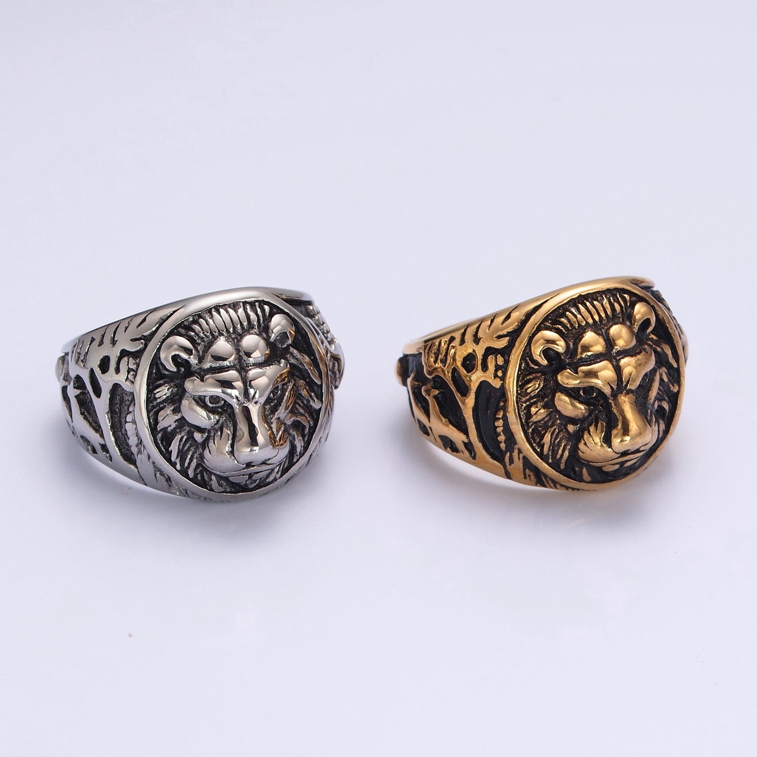 Men's Vintage Stainless Steel Ring Lion Head Shield Biker Gold / Silver Band Men Jewelry S-049 S-050 S-051 - DLUXCA