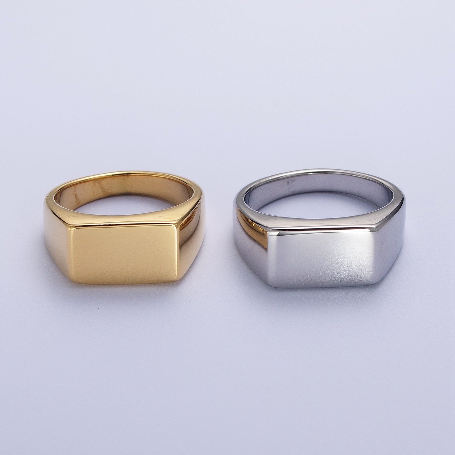 Minimalist Rectangular Signet Stainless Steel Ring in Gold & Silver | V069-V072 - DLUXCA