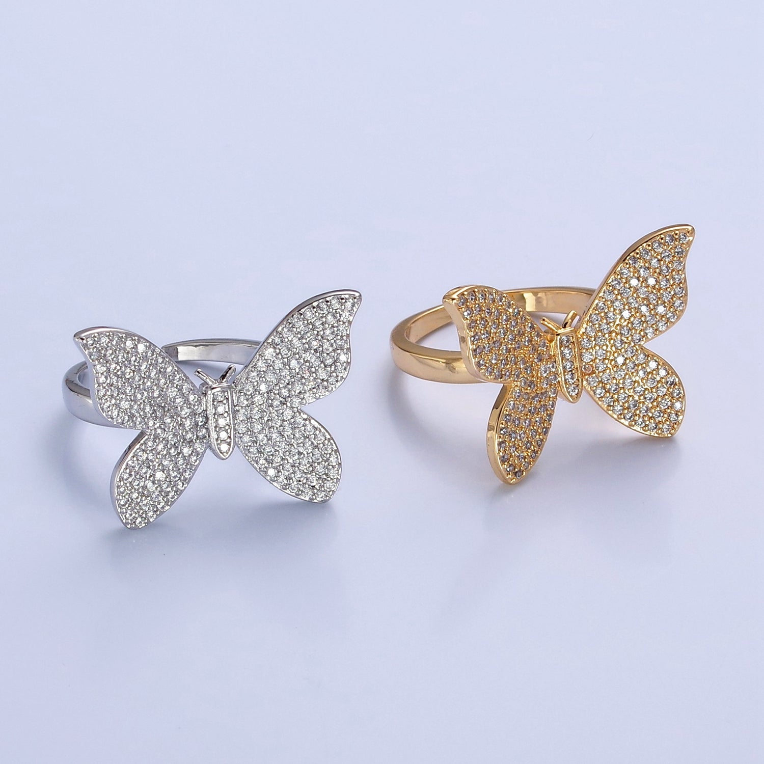 Statement Big Mariposa Ring Gold Pave Silver Butterfly Ring Open Adjustable Jewelry V-469 V-470 - DLUXCA