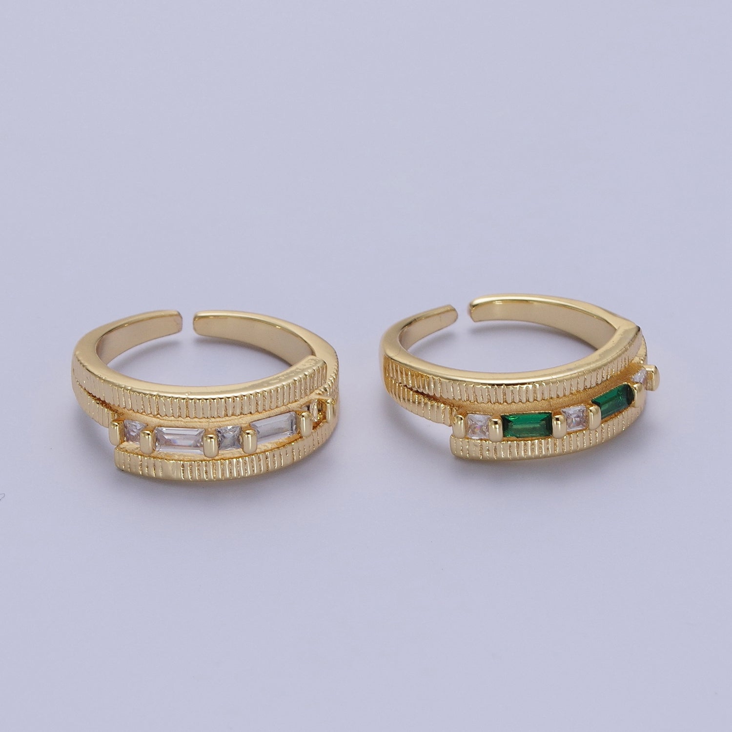 Gold Wrap Ring Clear Baguette Ring Green Baguette Ring Open Adjustable Jewelry V-046 V-047 - DLUXCA