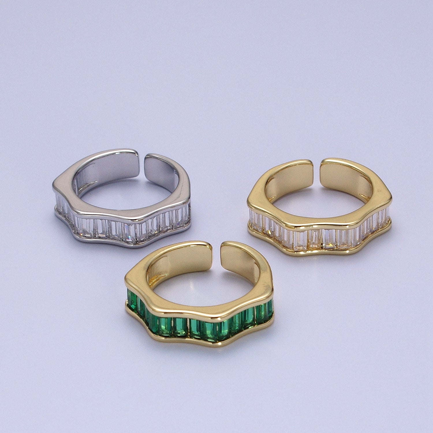 Baguette Cubic Zirconia Geometric Wavy Gold / Silver Adjustable Ring | Y358 - Y360 - DLUXCA