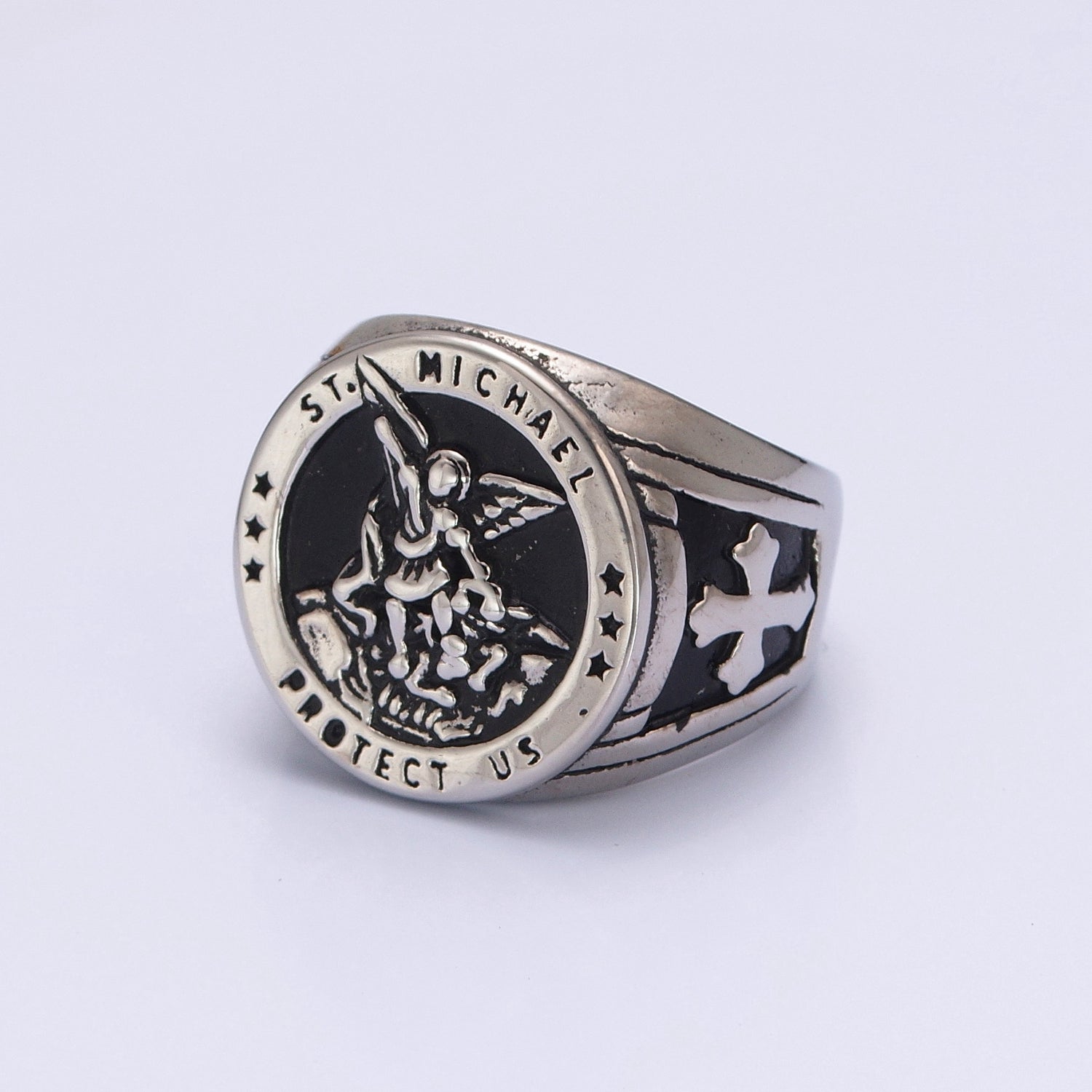 Silver Saint Michael Ring for Men St. Michael Religious Medal Signet Ring S-014 S-015 S-016 S-017 - DLUXCA