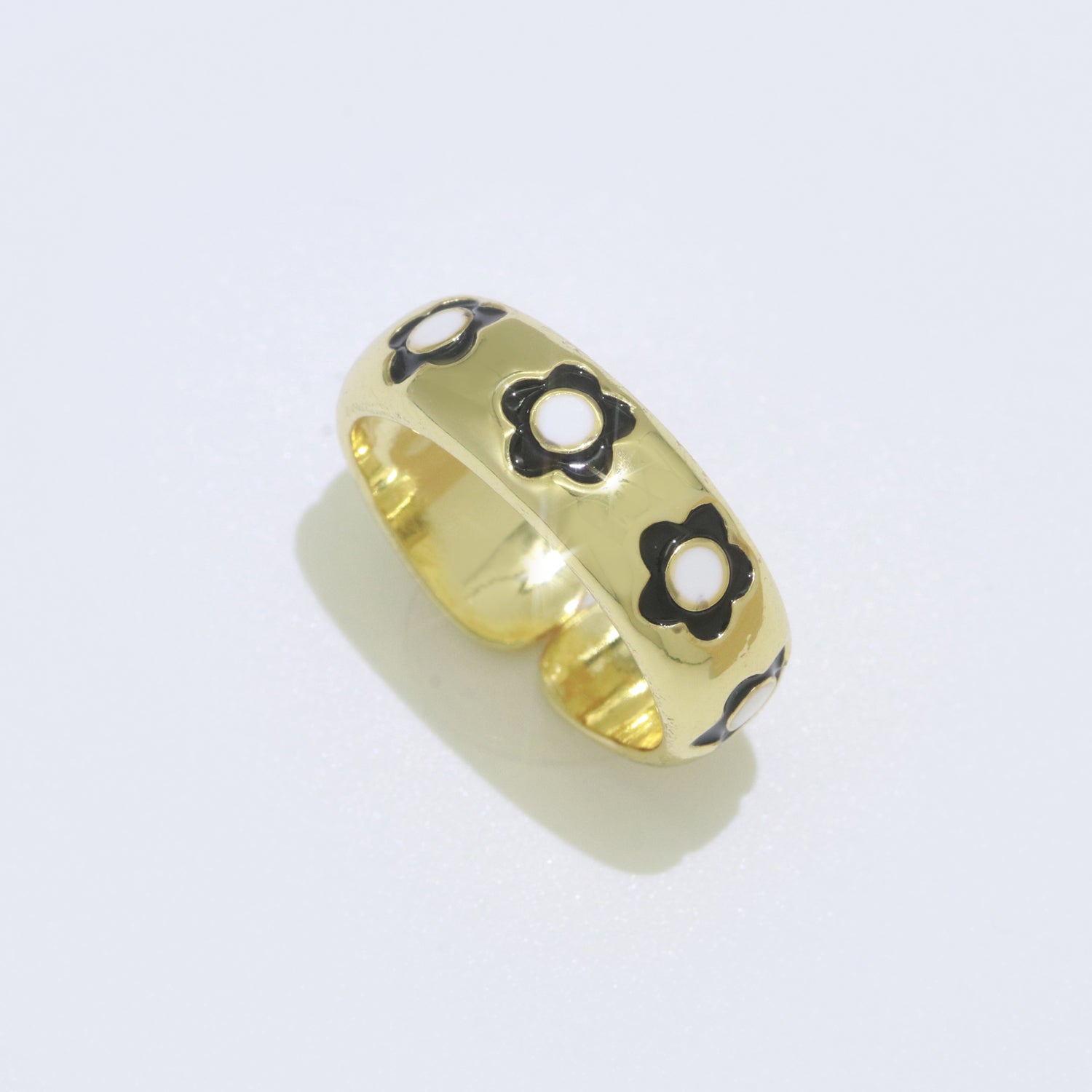 Gold Daisy Enamel Open Adjustable Ring Minimalist Jewelry Stackable Midi Ring - DLUXCA