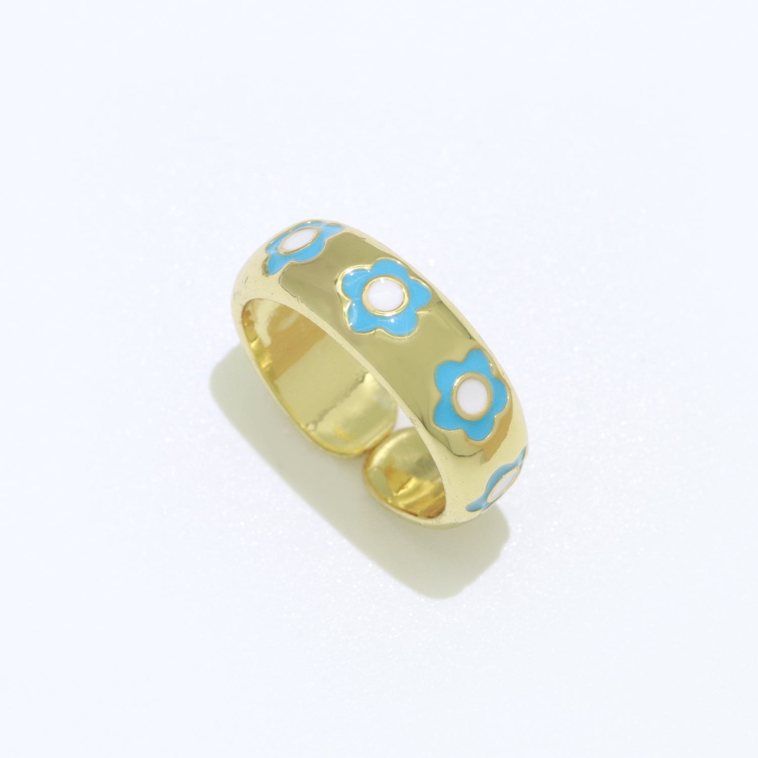 Gold Daisy Enamel Open Adjustable Ring Minimalist Jewelry Stackable Midi Ring - DLUXCA