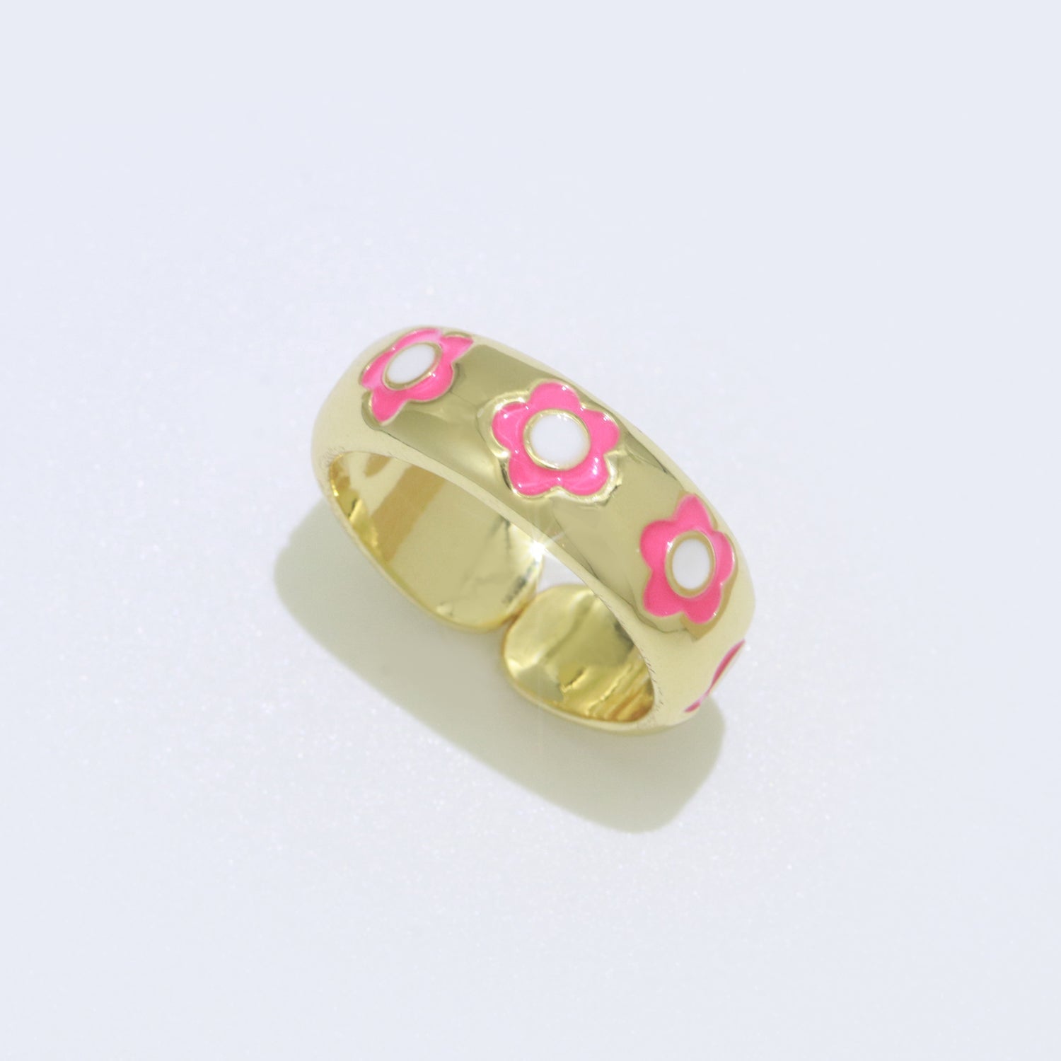 Gold Daisy Enamel Open Adjustable Ring Minimalist Jewelry Stackable Midi Ring - DLUXCA