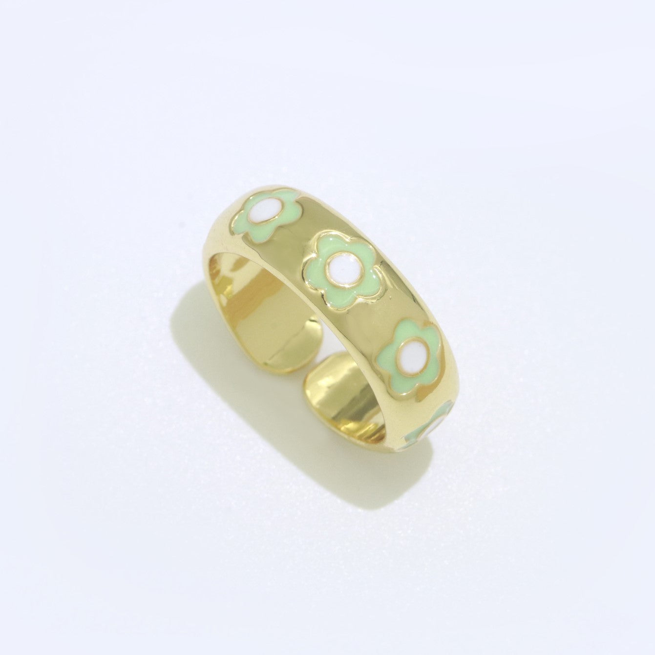 Gold Daisy Enamel Open Adjustable Ring Minimalist Jewelry Stackable Midi Ring - DLUXCA