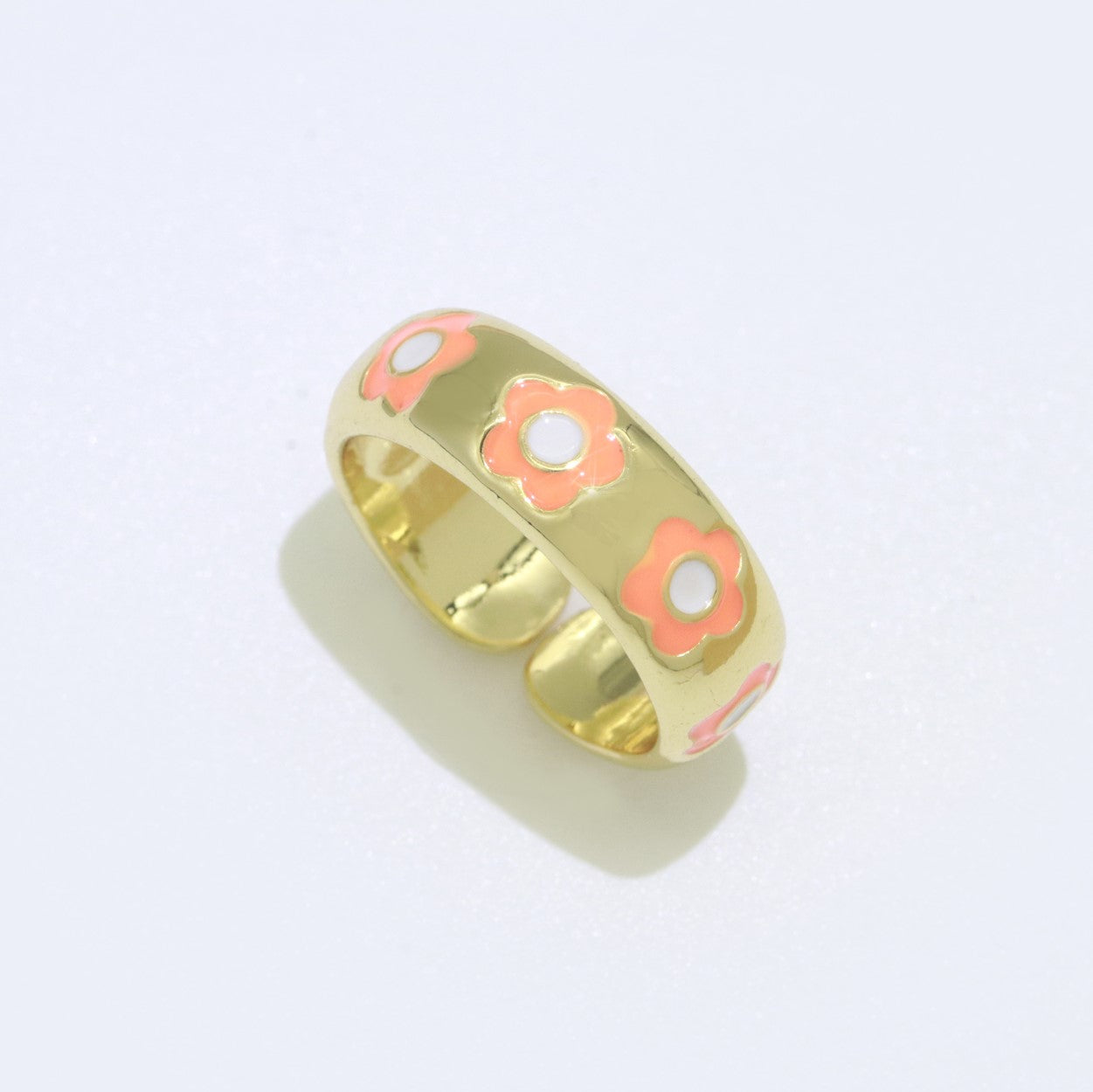 Gold Daisy Enamel Open Adjustable Ring Minimalist Jewelry Stackable Midi Ring - DLUXCA