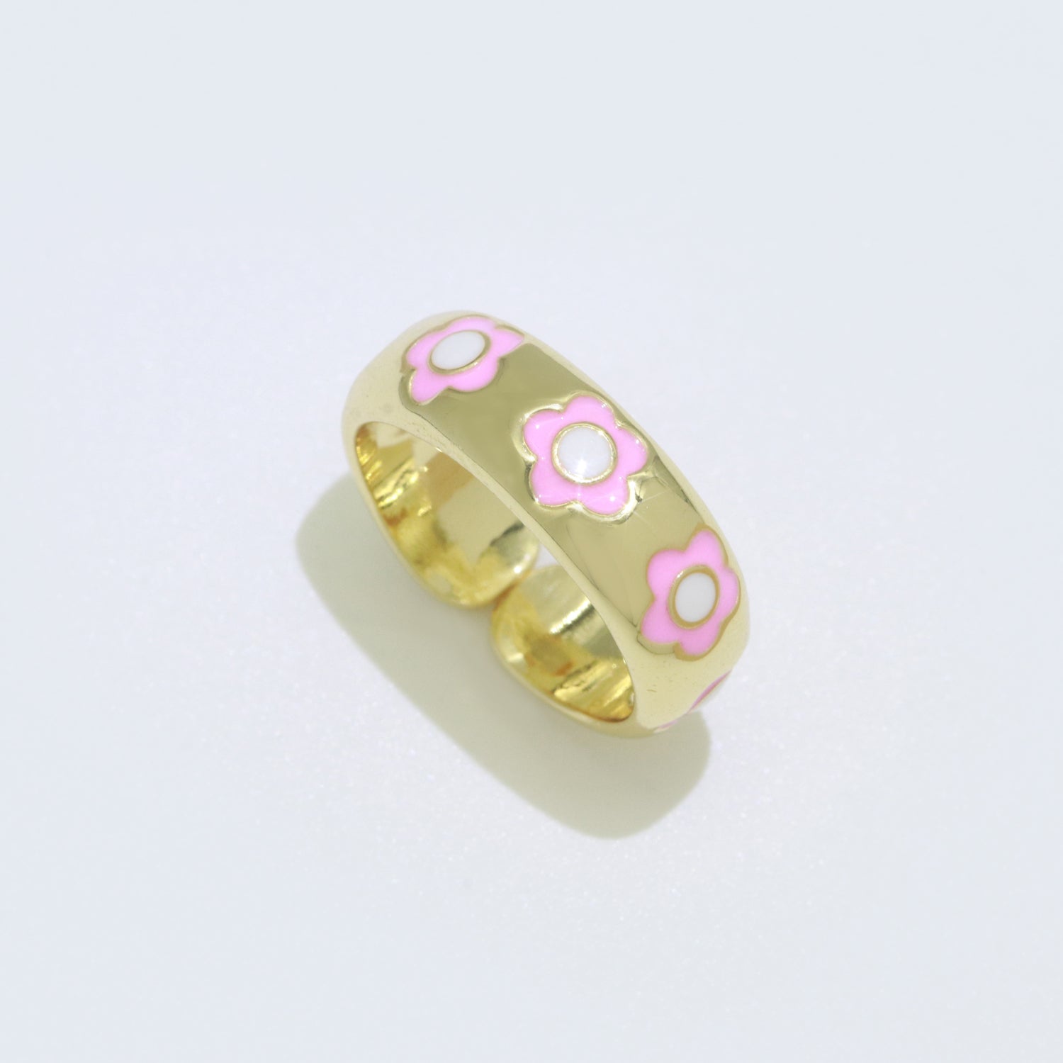 Gold Daisy Enamel Open Adjustable Ring Minimalist Jewelry Stackable Midi Ring - DLUXCA