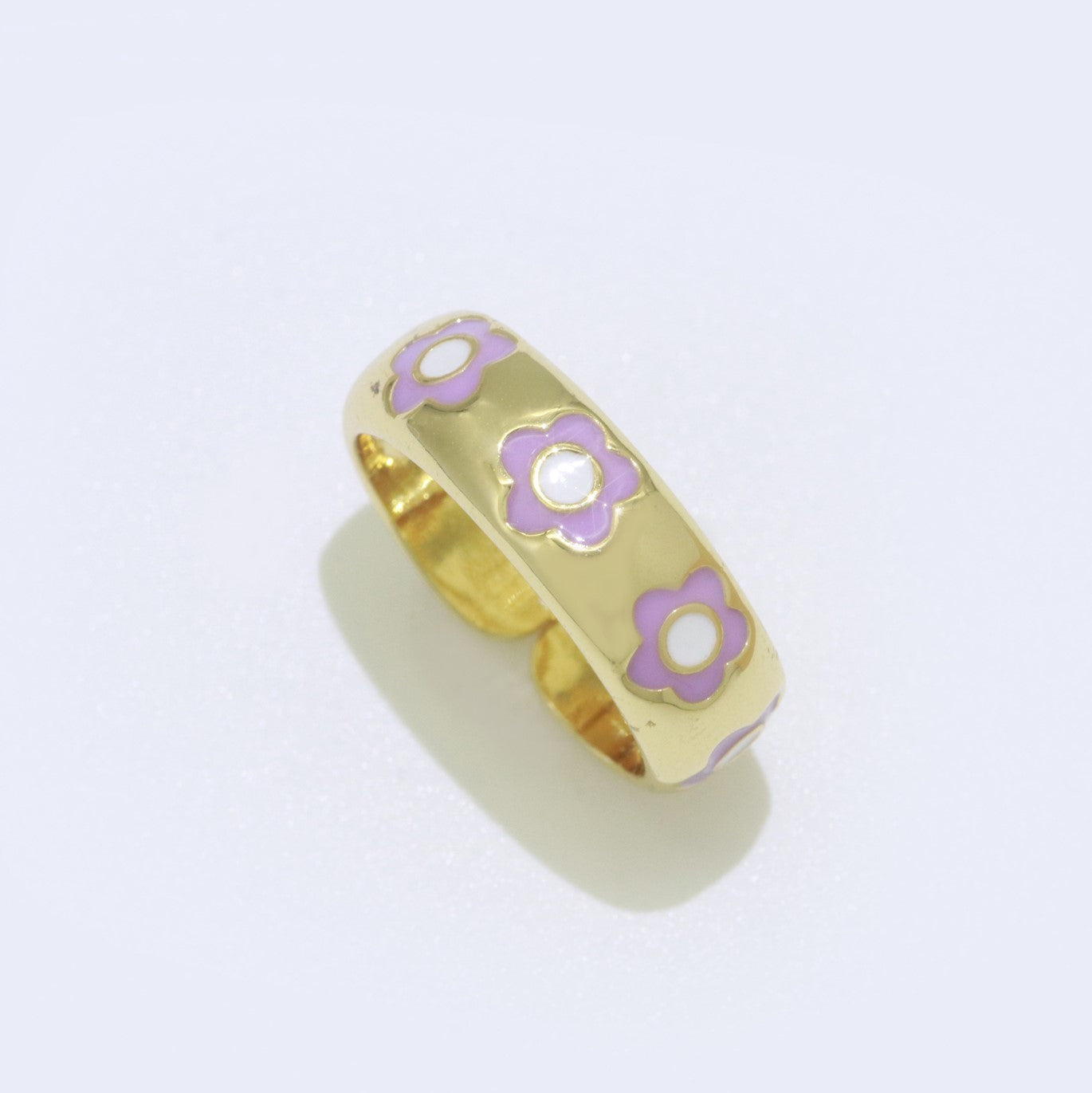 Gold Daisy Enamel Open Adjustable Ring Minimalist Jewelry Stackable Midi Ring - DLUXCA