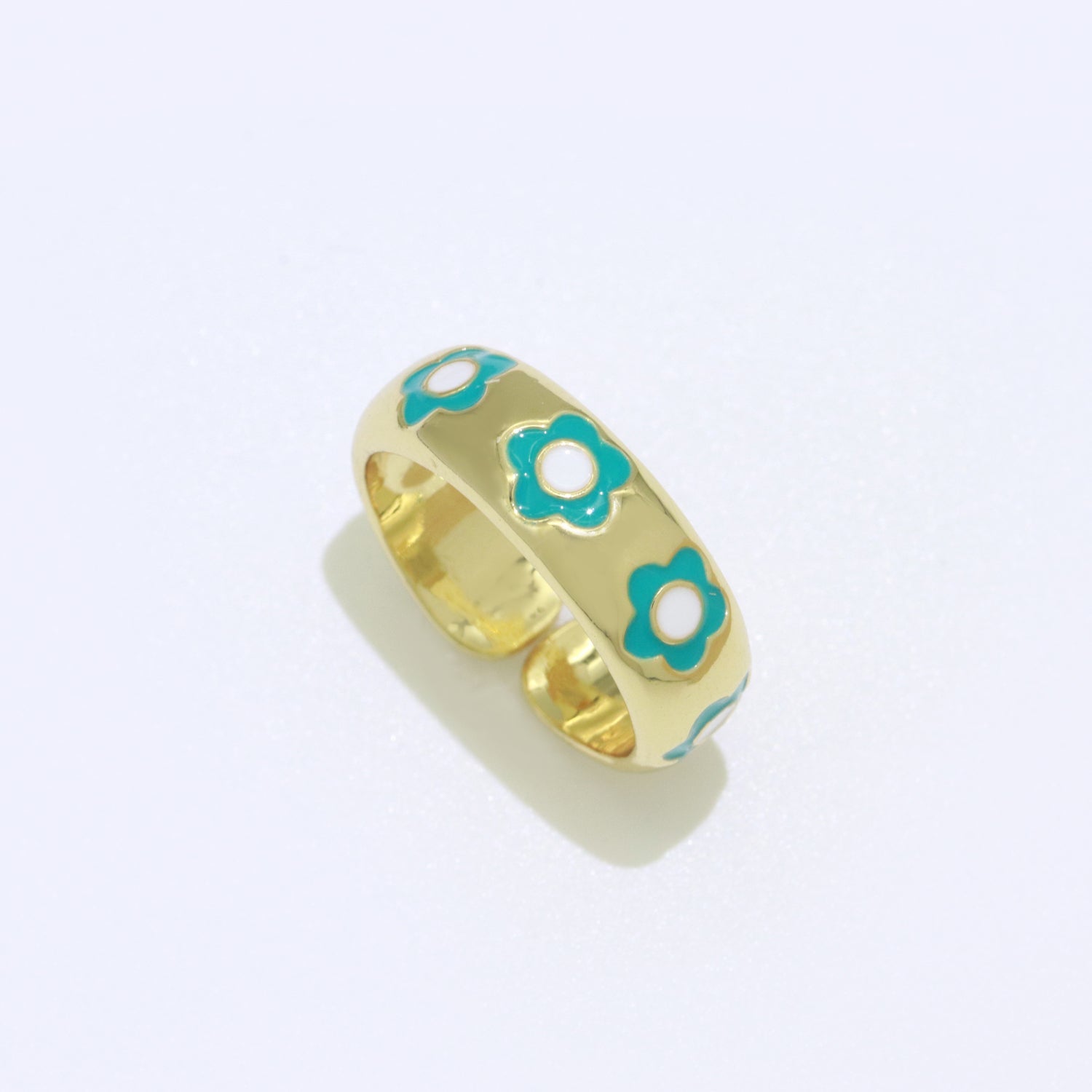 Gold Daisy Enamel Open Adjustable Ring Minimalist Jewelry Stackable Midi Ring - DLUXCA