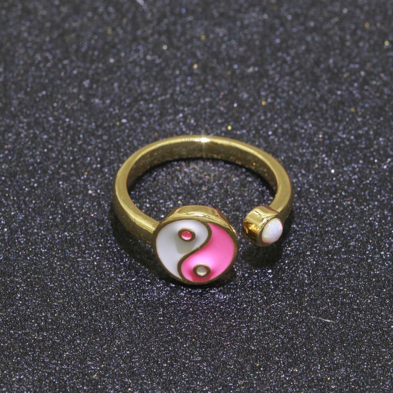 Adjustable Colorful Yin Yang Ring Dainty Gold Enamel Y2K Ring Neon Color Black White Blue Pink Purple Ring Open Adjustable - DLUXCA