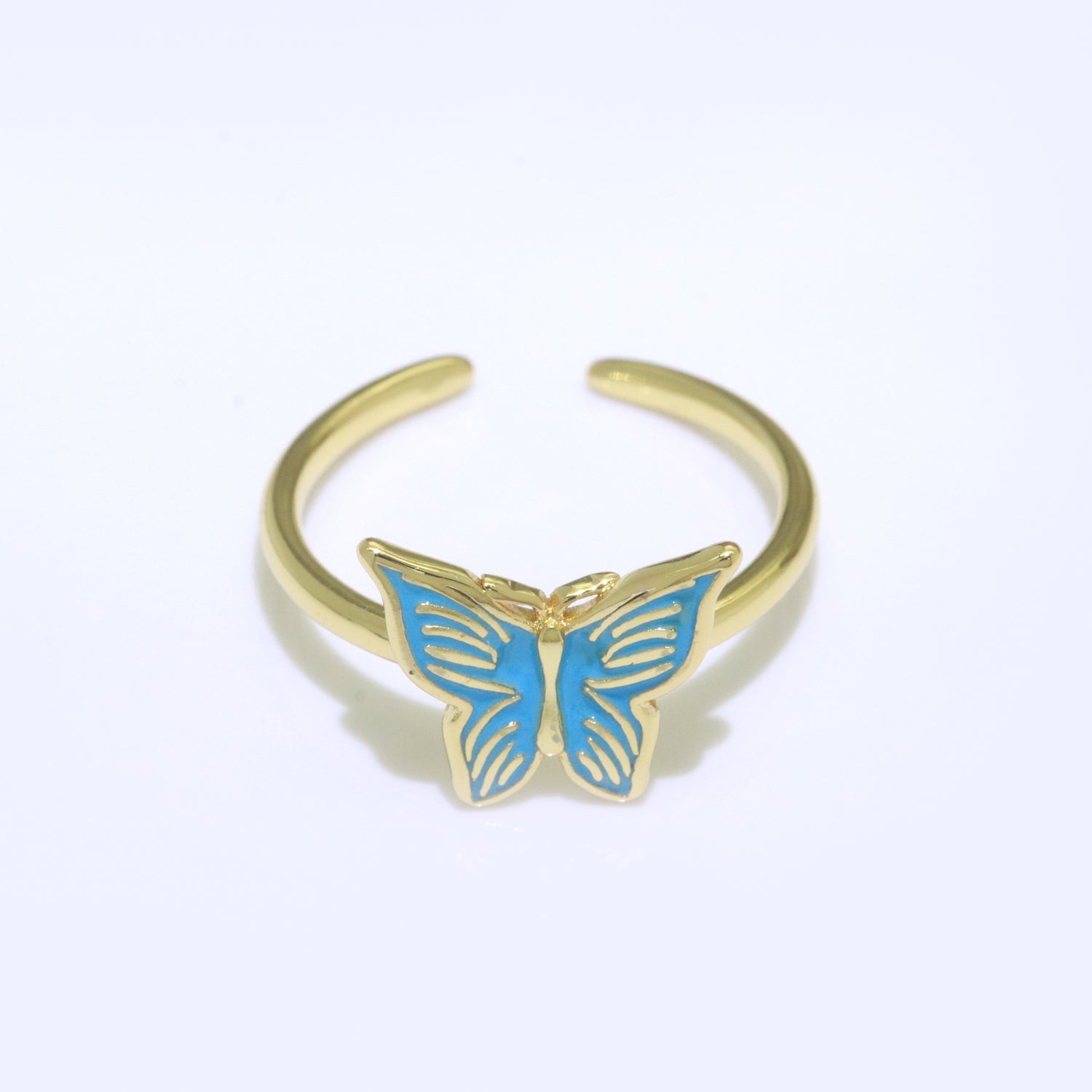 Mariposa Butterfly Ring Enamel Ring Open Adjustable in 14K Gold Filled - DLUXCA