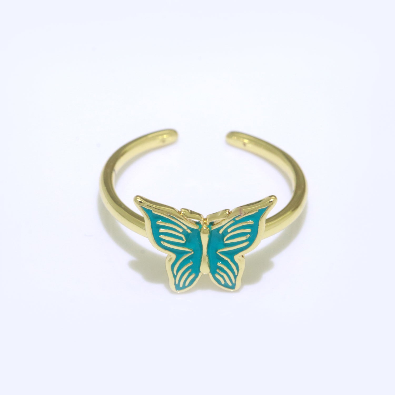 Mariposa Butterfly Ring Enamel Ring Open Adjustable in 14K Gold Filled - DLUXCA