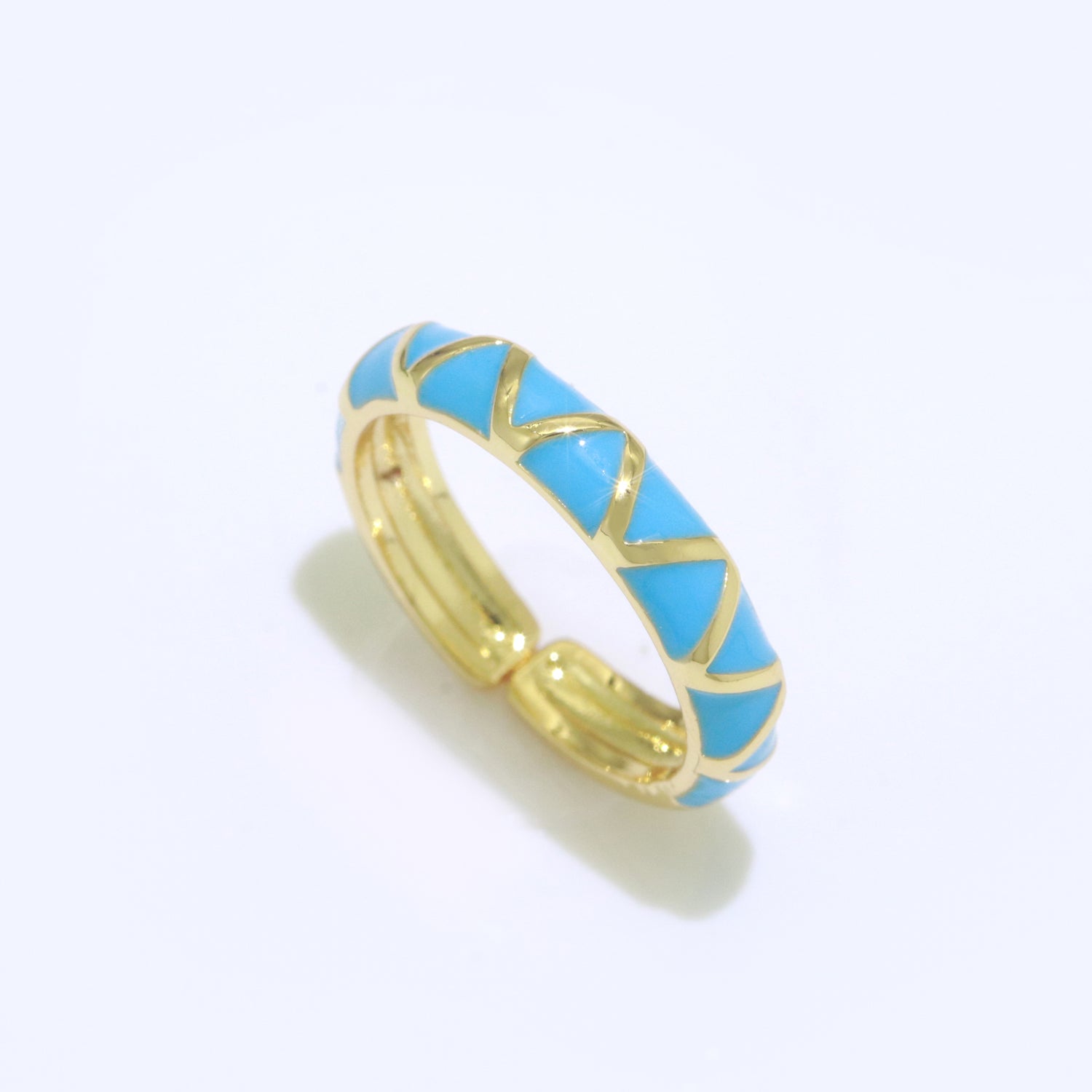 Dainty Gold Stackable Enamel Ring Bohemian Colorful Rainbow Band Open Adjustable - DLUXCA