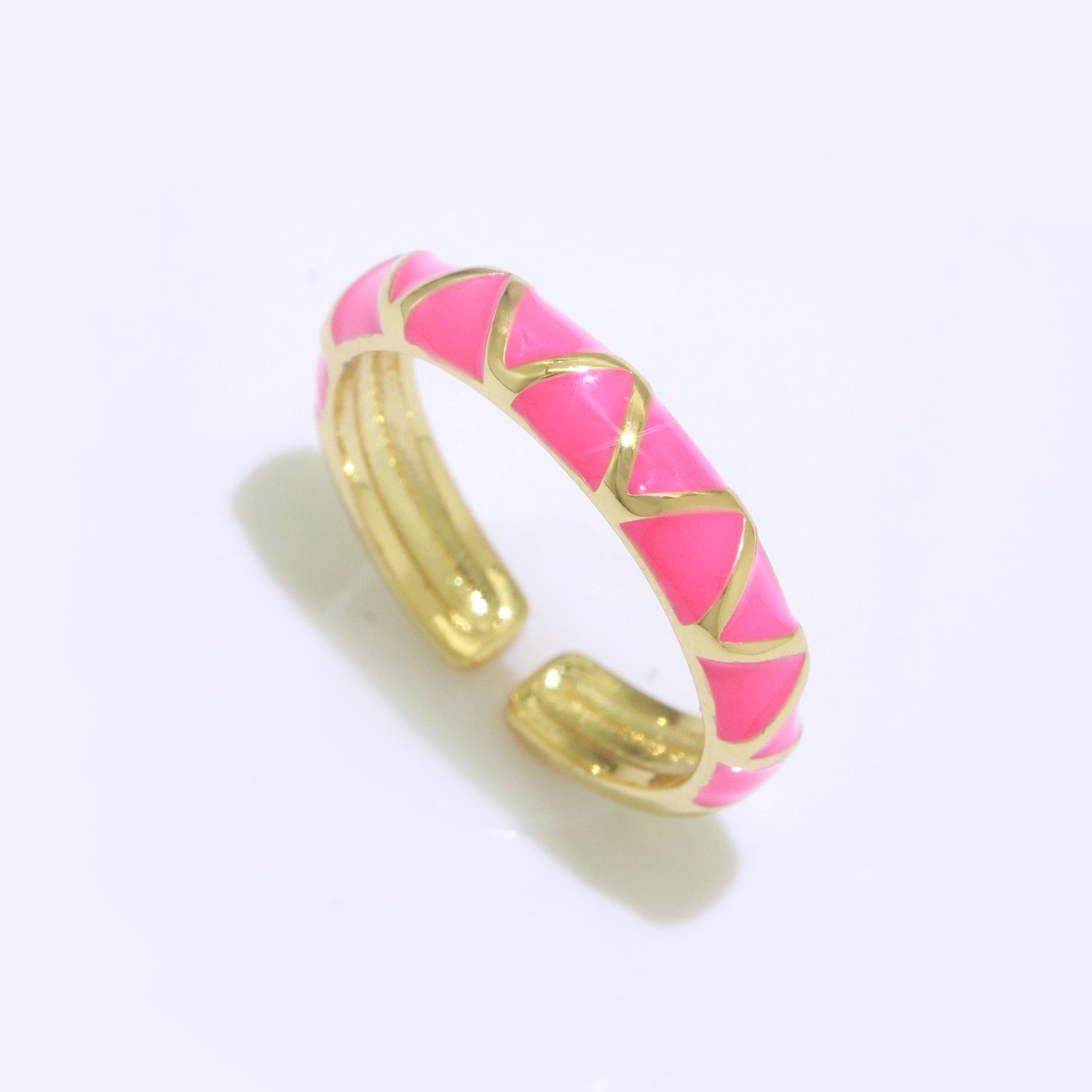 Dainty Gold Stackable Enamel Ring Bohemian Colorful Rainbow Band Open Adjustable - DLUXCA