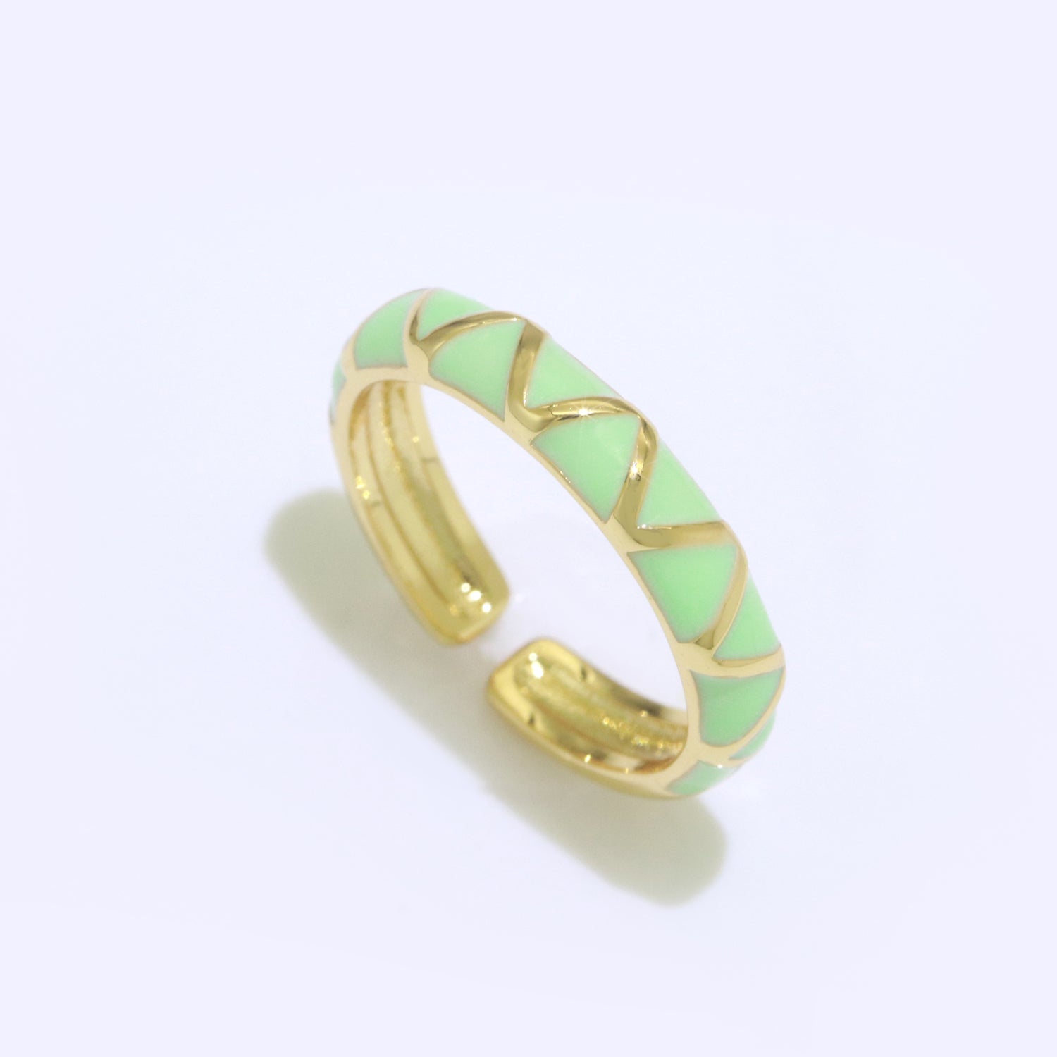 Dainty Gold Stackable Enamel Ring Bohemian Colorful Rainbow Band Open Adjustable - DLUXCA