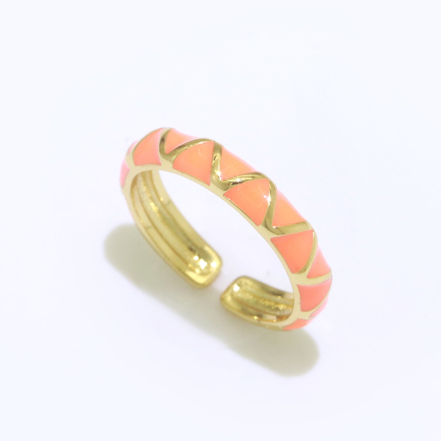 Dainty Gold Stackable Enamel Ring Bohemian Colorful Rainbow Band Open Adjustable - DLUXCA