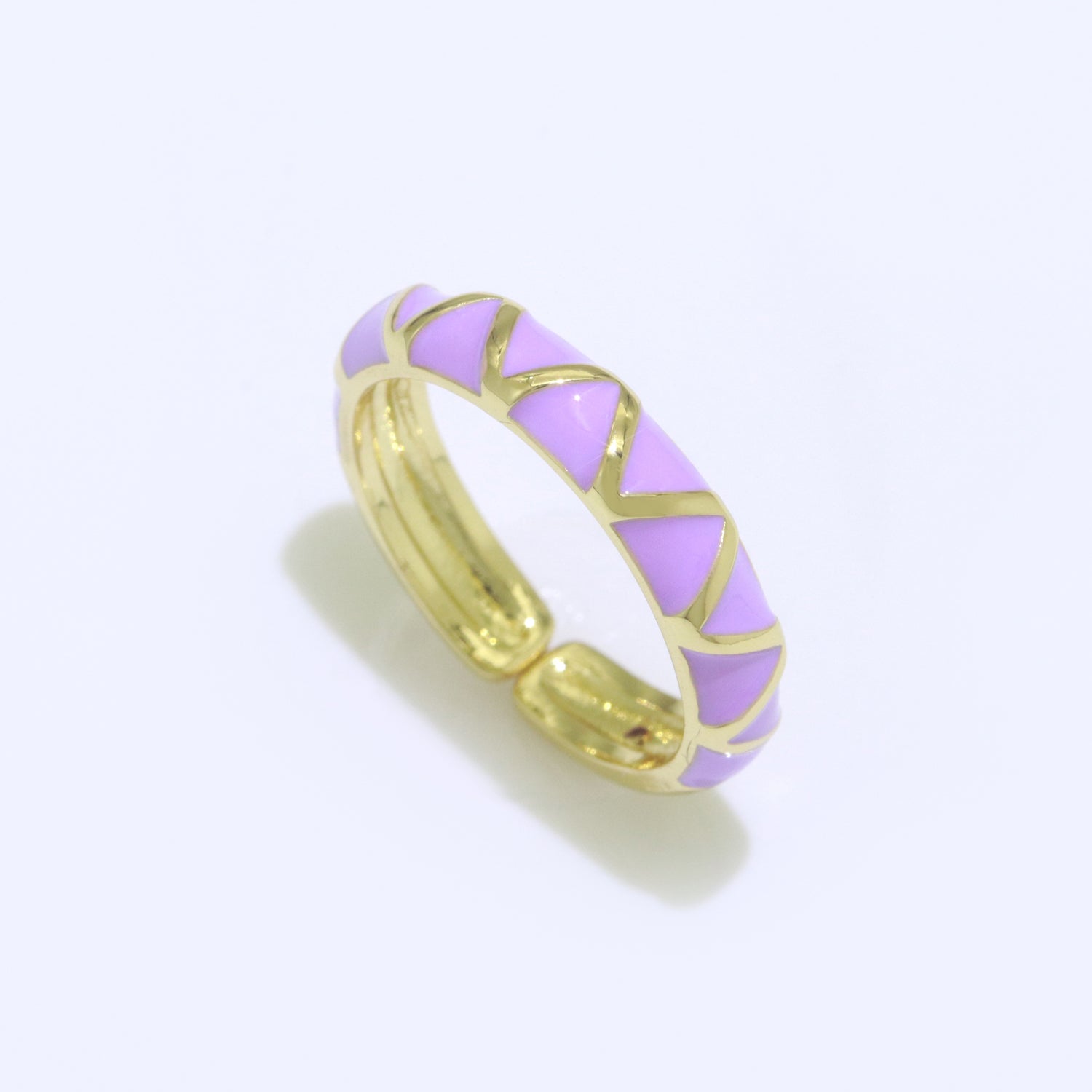 Dainty Gold Stackable Enamel Ring Bohemian Colorful Rainbow Band Open Adjustable - DLUXCA