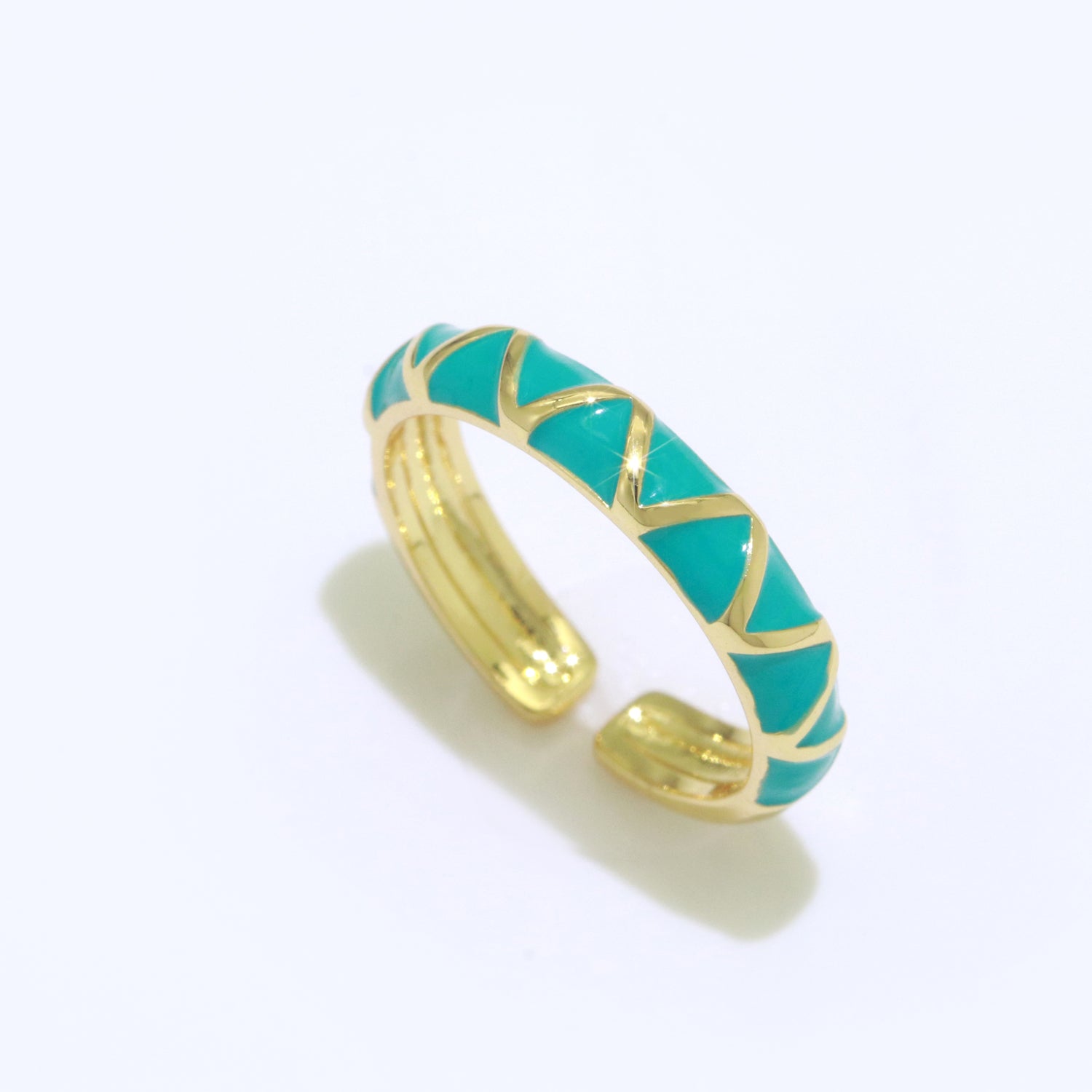 Dainty Gold Stackable Enamel Ring Bohemian Colorful Rainbow Band Open Adjustable - DLUXCA