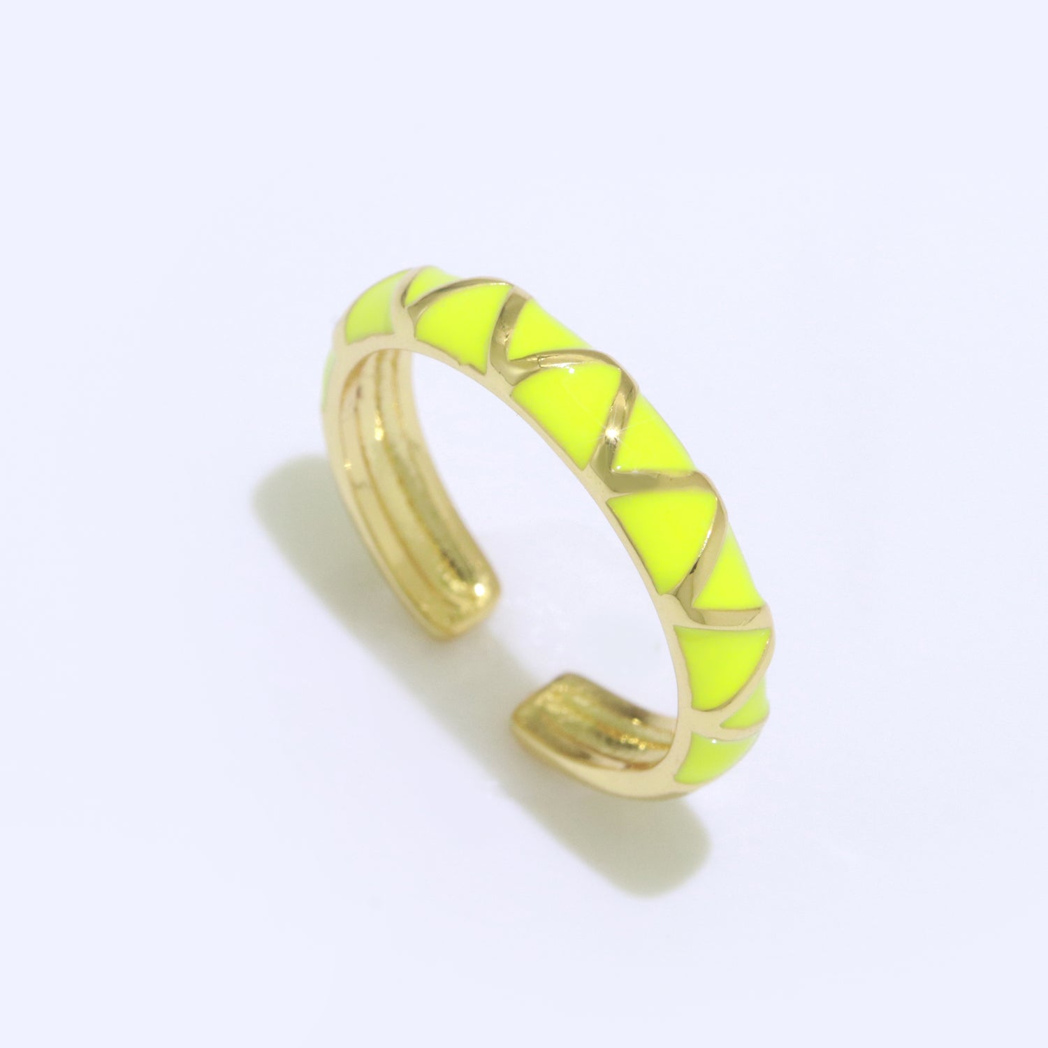 Dainty Gold Stackable Enamel Ring Bohemian Colorful Rainbow Band Open Adjustable - DLUXCA