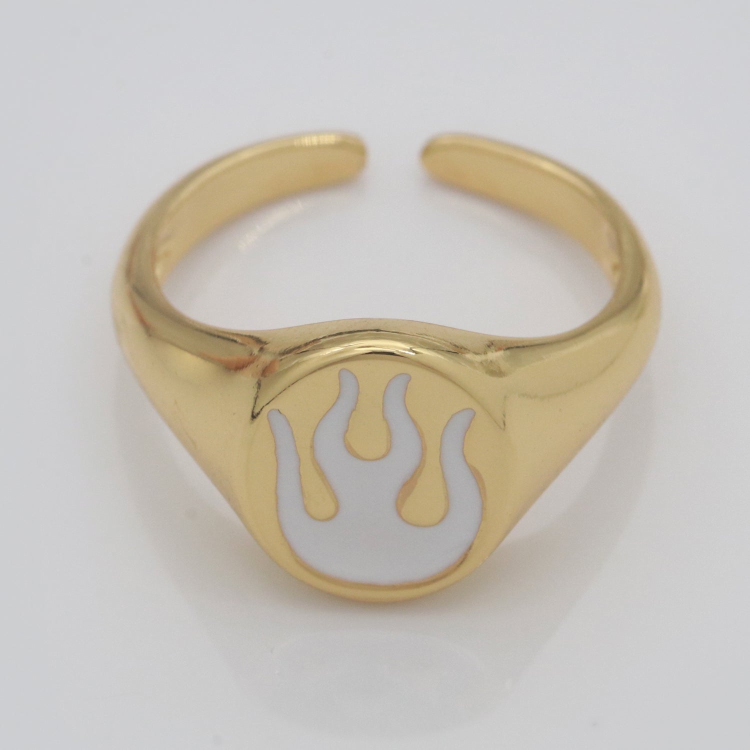 Gold Fire Signet Ring Flame Open Ring Adjustable Statement Ring - DLUXCA