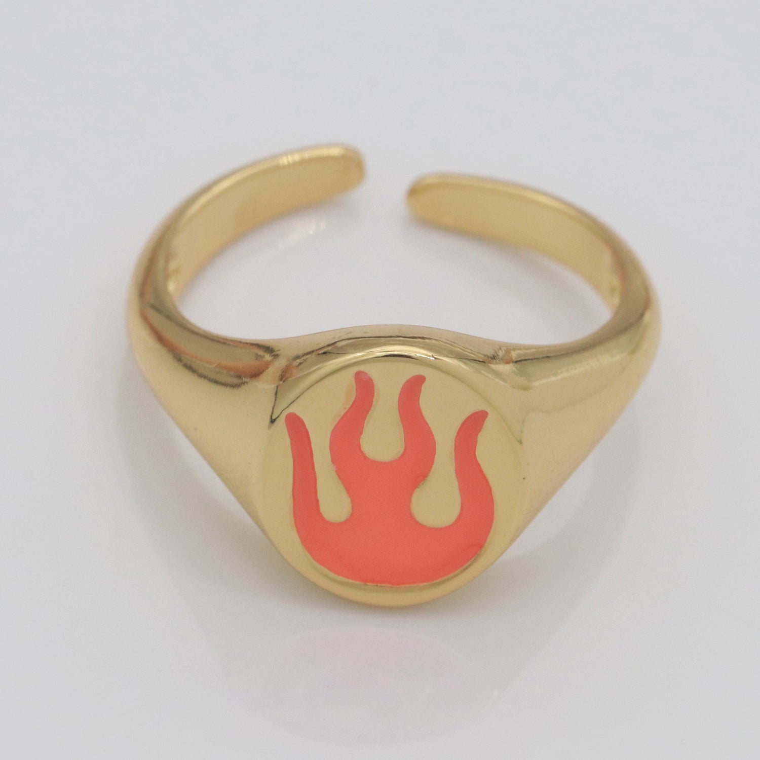 Gold Fire Signet Ring Flame Open Ring Adjustable Statement Ring - DLUXCA