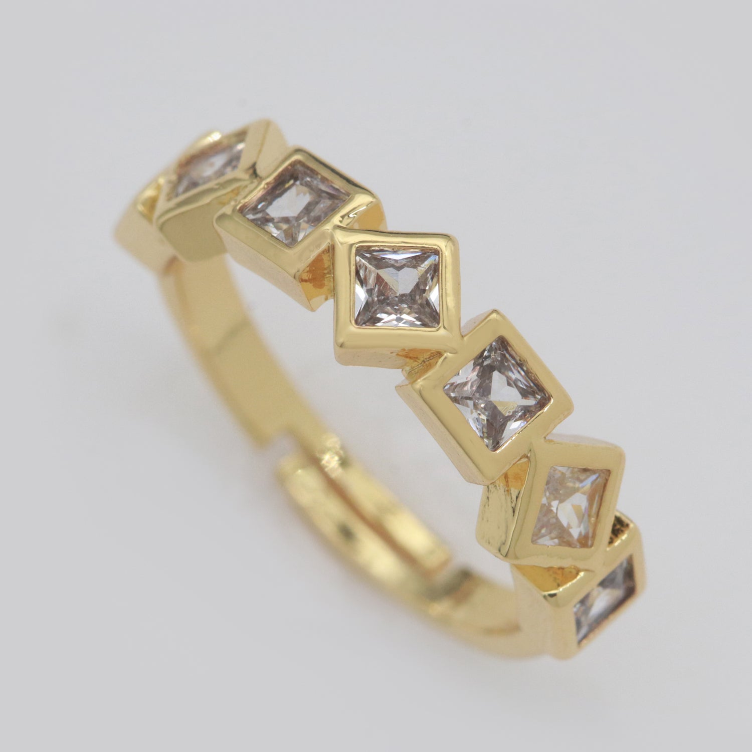 Geometric Gold Ring, Open Gold Adjustable Ring Pink / Clear / Green Color Cz Stone - DLUXCA