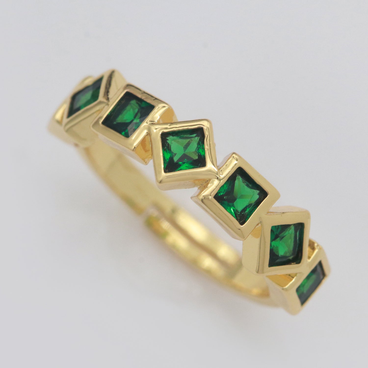 Geometric Gold Ring, Open Gold Adjustable Ring Pink / Clear / Green Color Cz Stone - DLUXCA