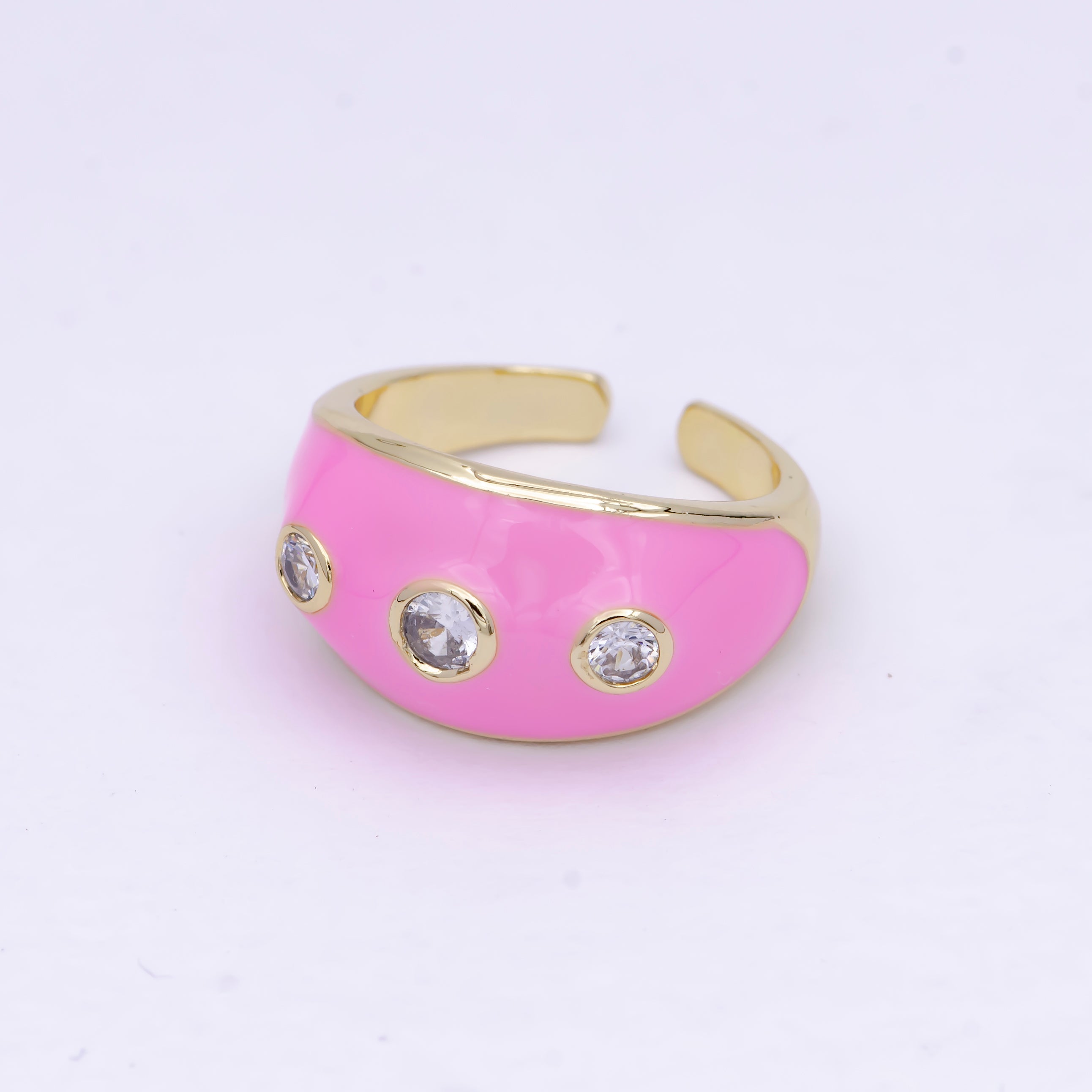 Pink Dome Ring Gold Filled Ring with CZ S-234 - DLUXCA