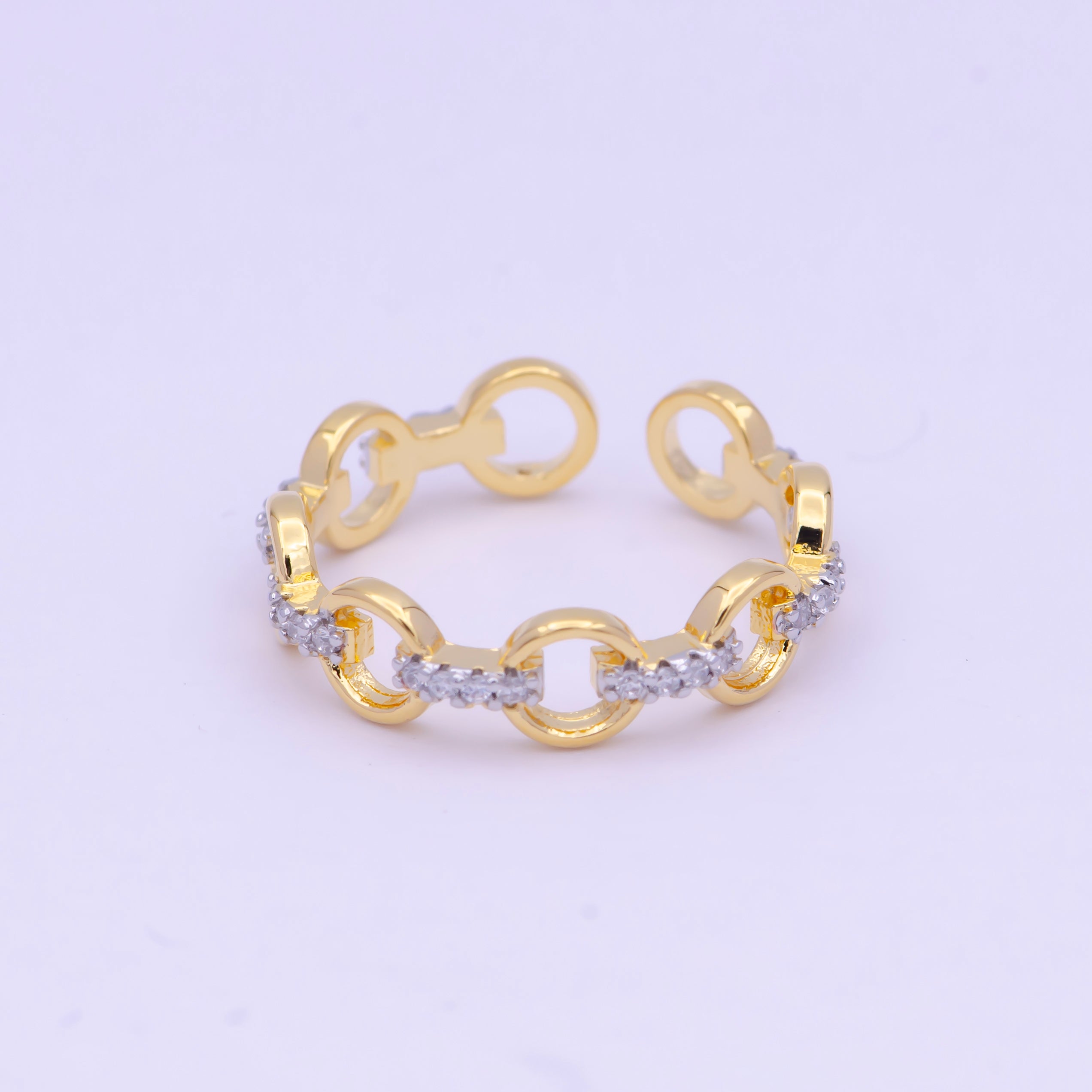 Dainty Rolo Cable Link Chain Ring with CZ S-235 - DLUXCA