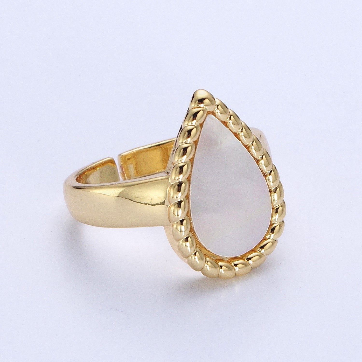 24K Gold Filled Shell Croissant Twist Teardrop Statement Ring | S-238 - DLUXCA