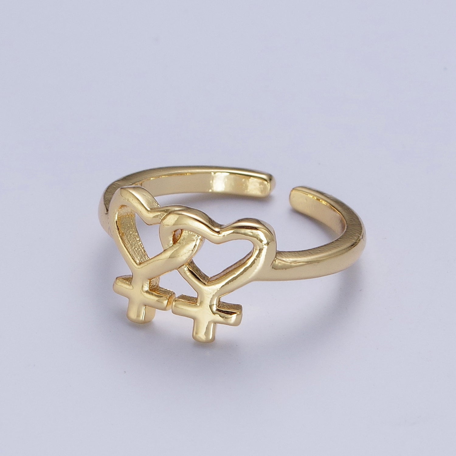 24K Gold Filled Minimalist Heart Lesbian Pride Adjustable Ring S-242 - DLUXCA