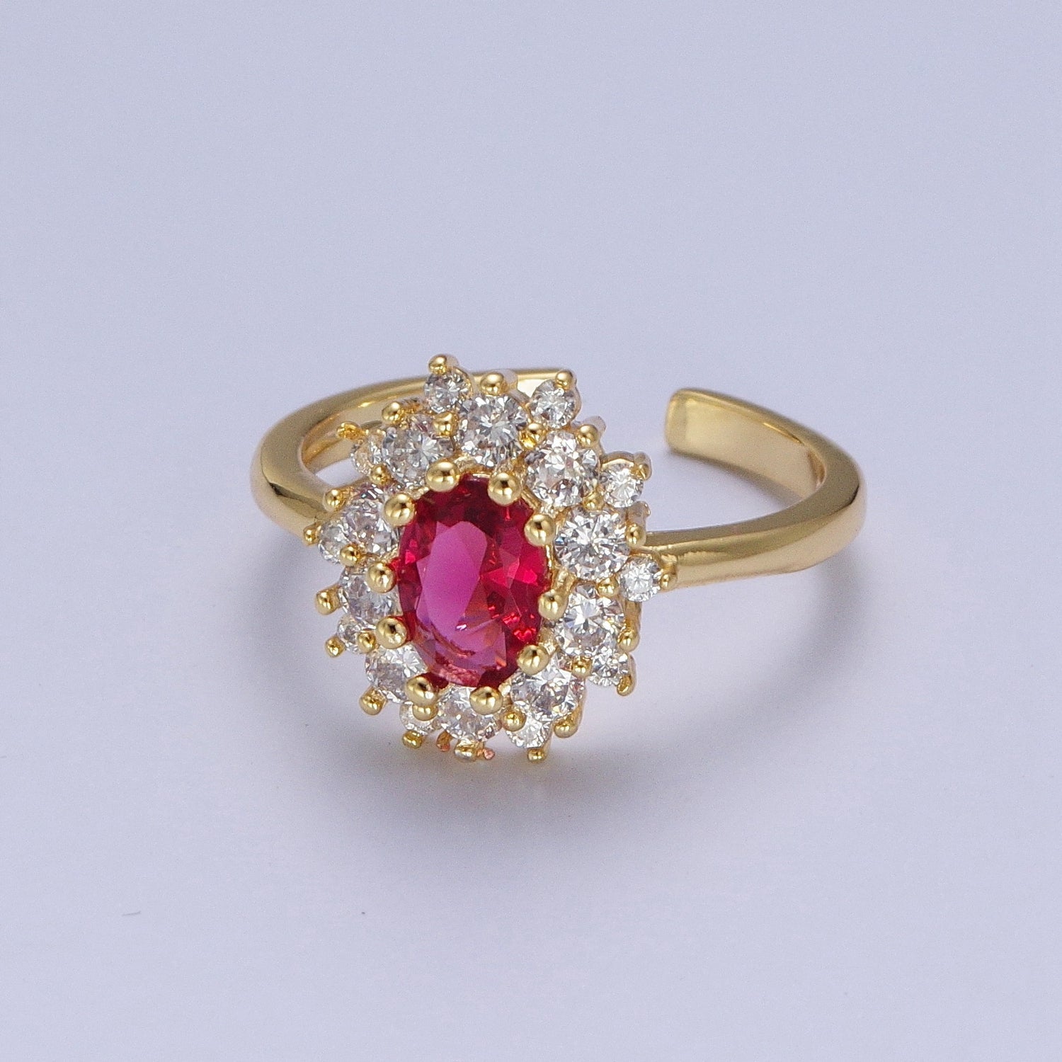 Gold Fuchsia Cubic Zirconia Flower Celestial Star Adjustable Ring S-246 - DLUXCA