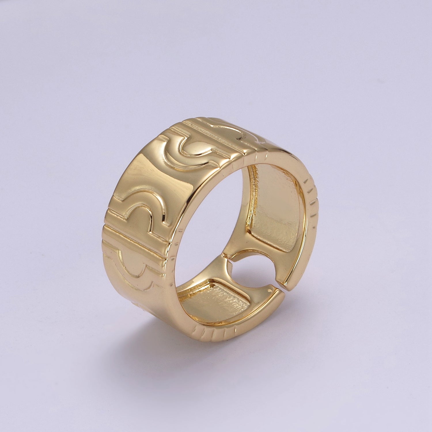 24K Gold Filled Geometric Abstract Thick Rings, Carved Circle Statement Rings in Gold & Silver S-319 - DLUXCA