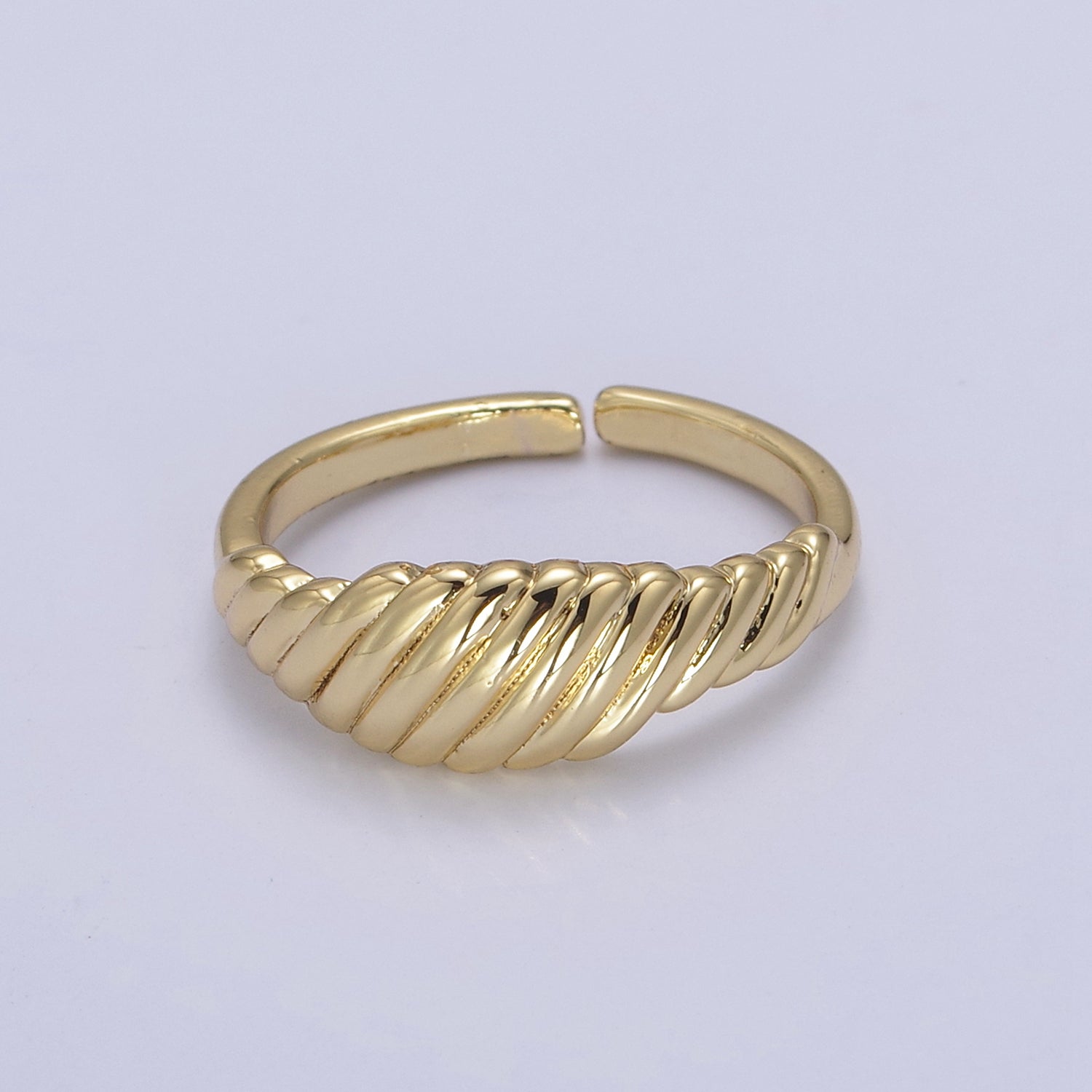 24K Gold Filled Textured Croissant Adjustable Ring, Minimalist Everyday Dome Golden Ring S326 - DLUXCA