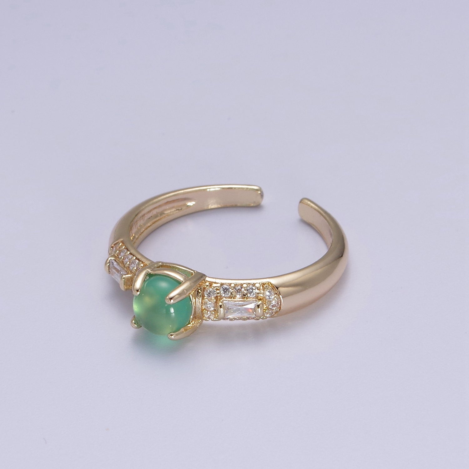 24K Gold Filled Green Stone on Micro Pave CZ Crystal Cubic Zirconia  Adjustable Open Ring S-355 - DLUXCA