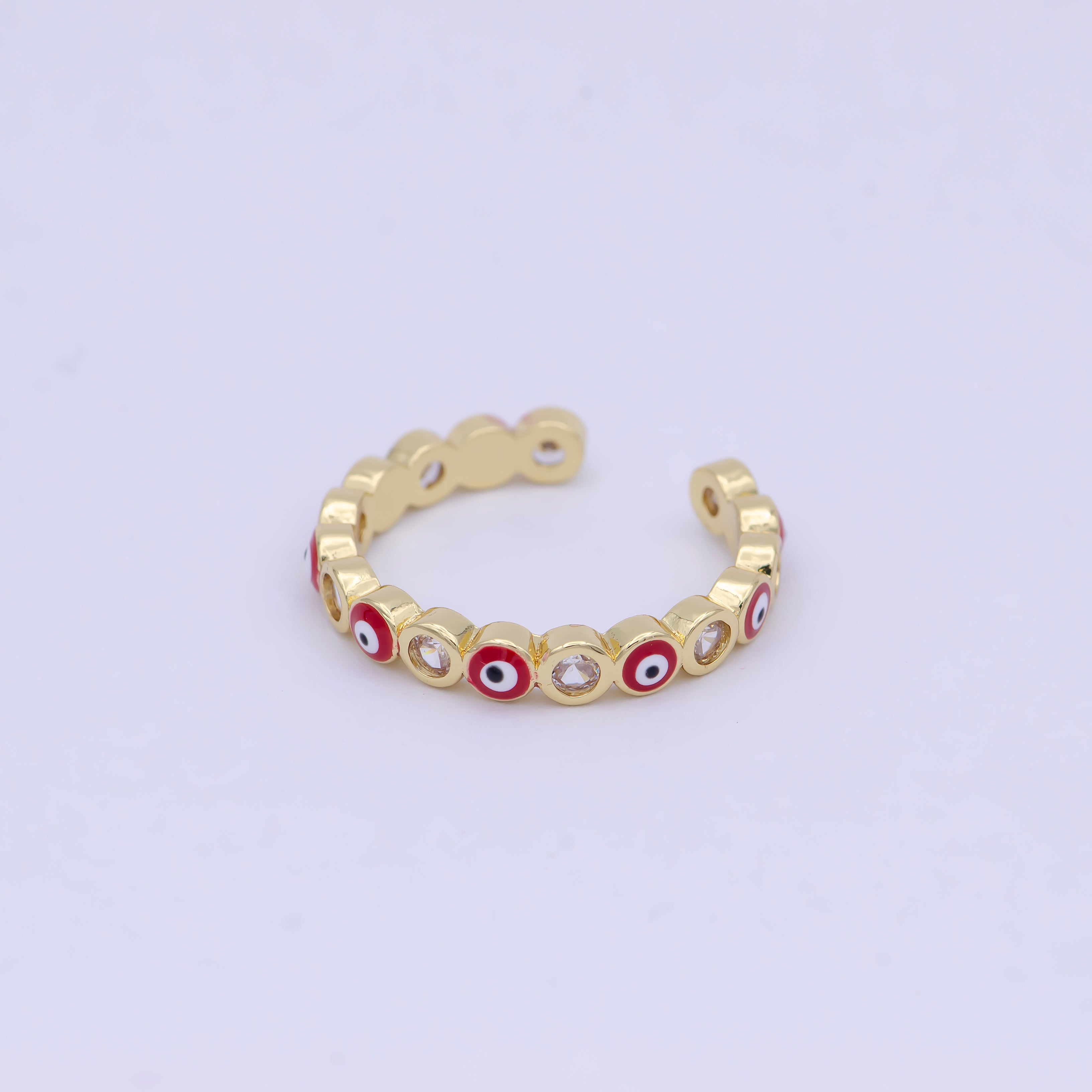 Dainty Red / Blue Gold Filled Evil Eye Ring Open Adjustable Ring S-391 - DLUXCA