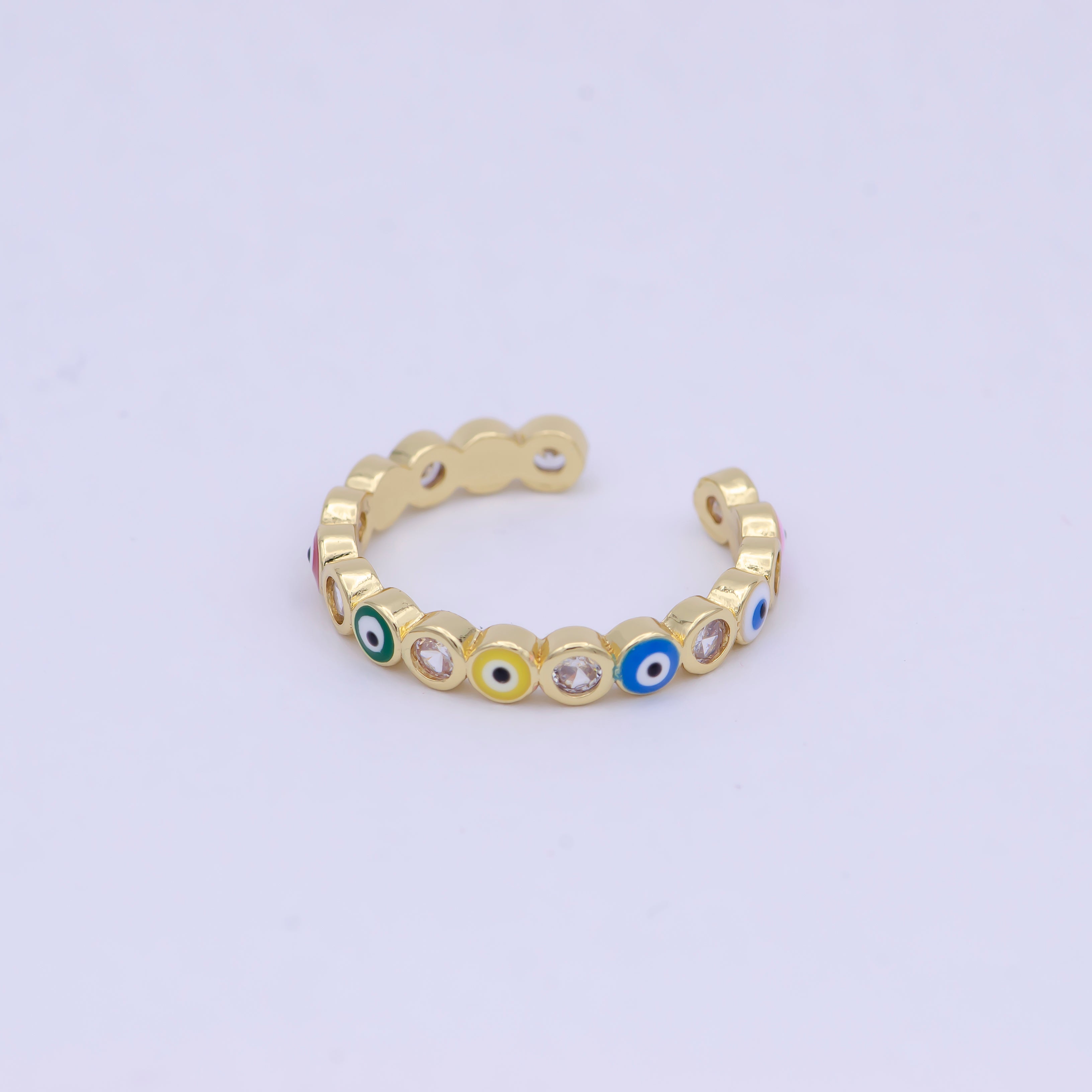 Dainty Red / Blue Gold Filled Evil Eye Ring Open Adjustable Ring S-391 - DLUXCA