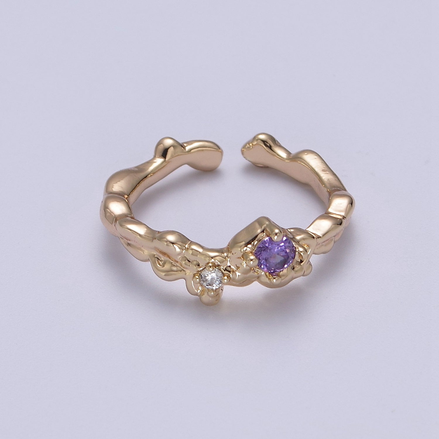 Dainty Purple Cz Ring Rustic Open Adjustable Ring S-460 - DLUXCA