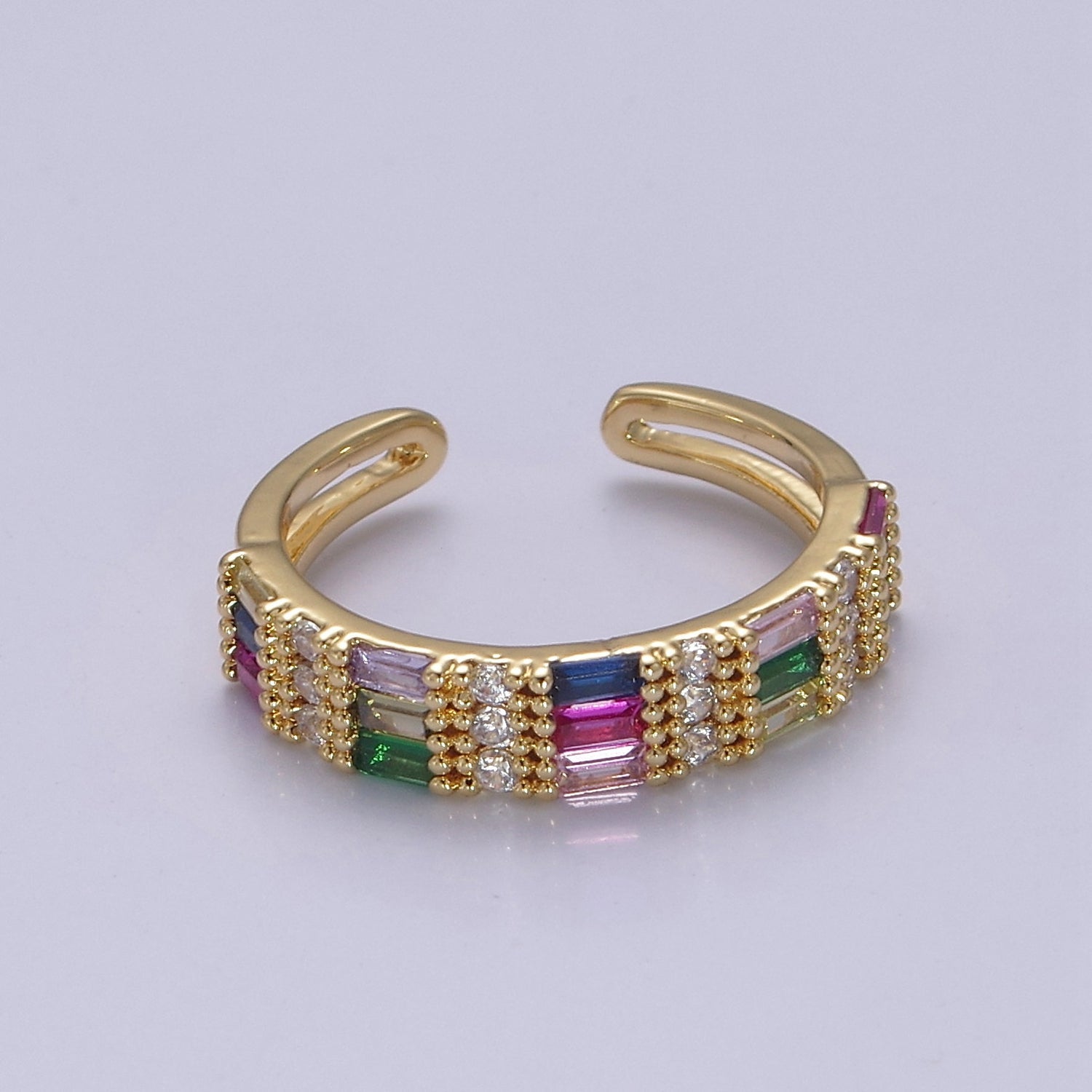 Baguette ring Gold Filled band Stacking ring Rainbow ring Gold Colorful ring Open Adjustable S-474 - DLUXCA