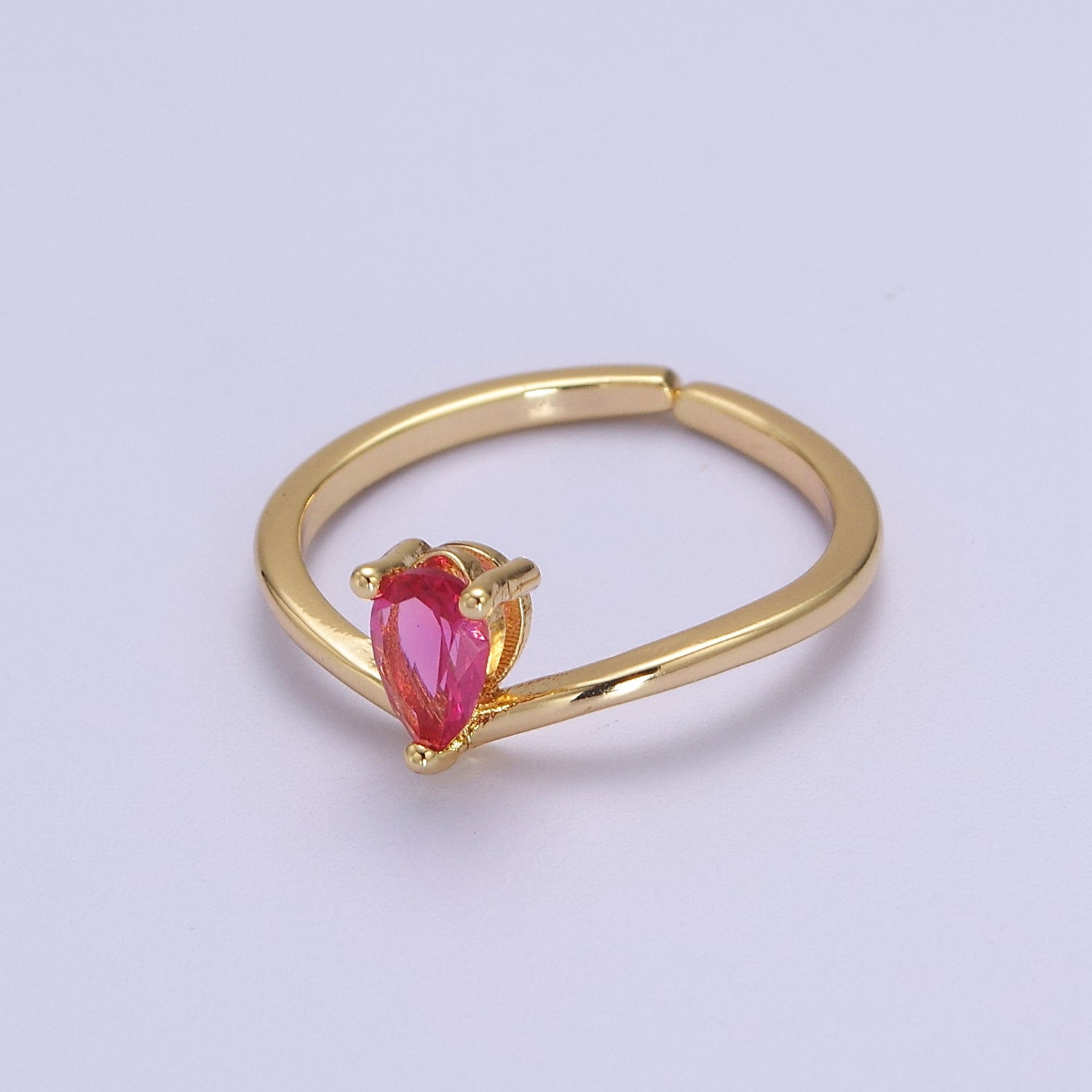 Dainty Gold Pink Tear Drop CZ Ring Open Adjustable S-509 - DLUXCA