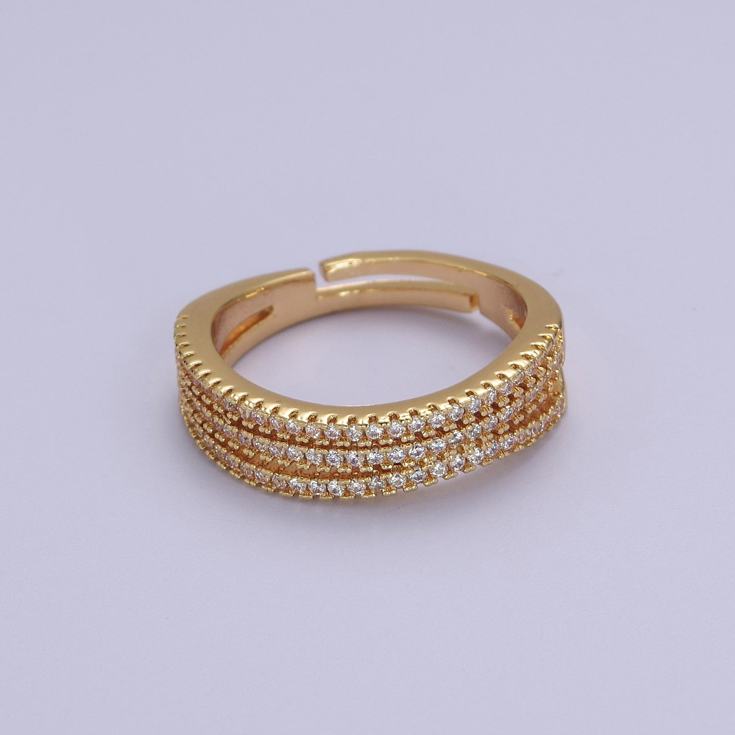 Stacked Ring Gold Filled Ring, Triple Stacking Ring Clear CZ Gold Band Open Adjustable Ring S-523 - DLUXCA