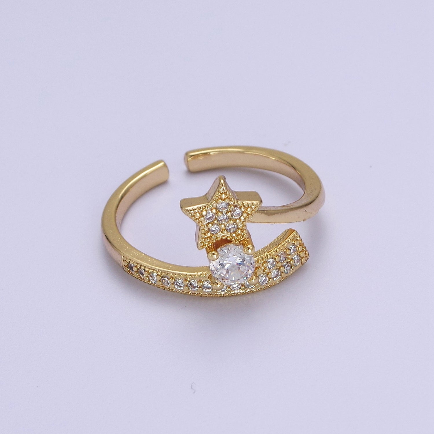 Dainty Gold Shooting Star Ring Clear Cz Celestial Ring Jewelry Minimalist Ring S-530 - DLUXCA