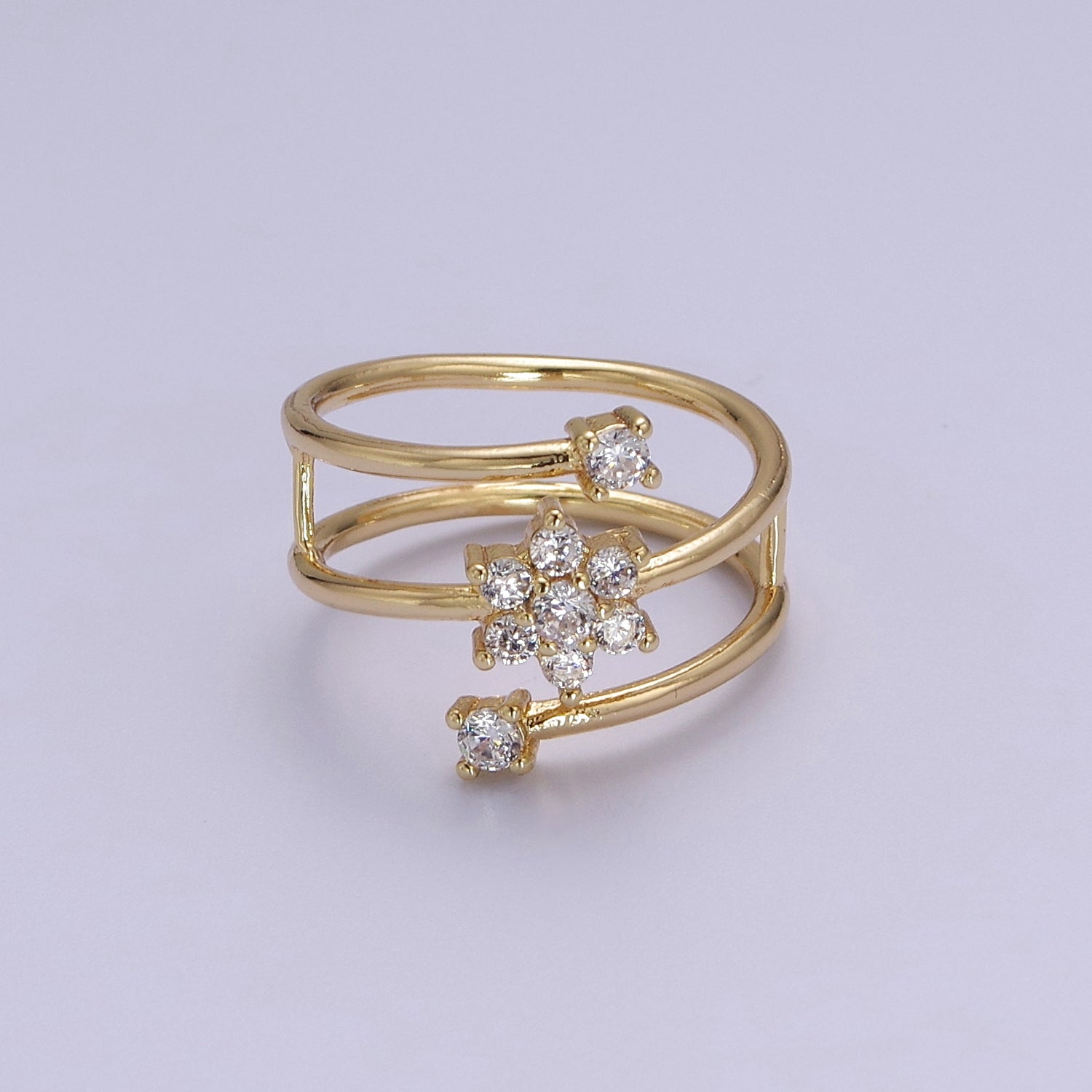 Spiral Finger Wrap Ring/ Flower Cz Gold Band Ringt CZ Diamond Wraparound Ring Midi Thumb Ring S-539 - DLUXCA