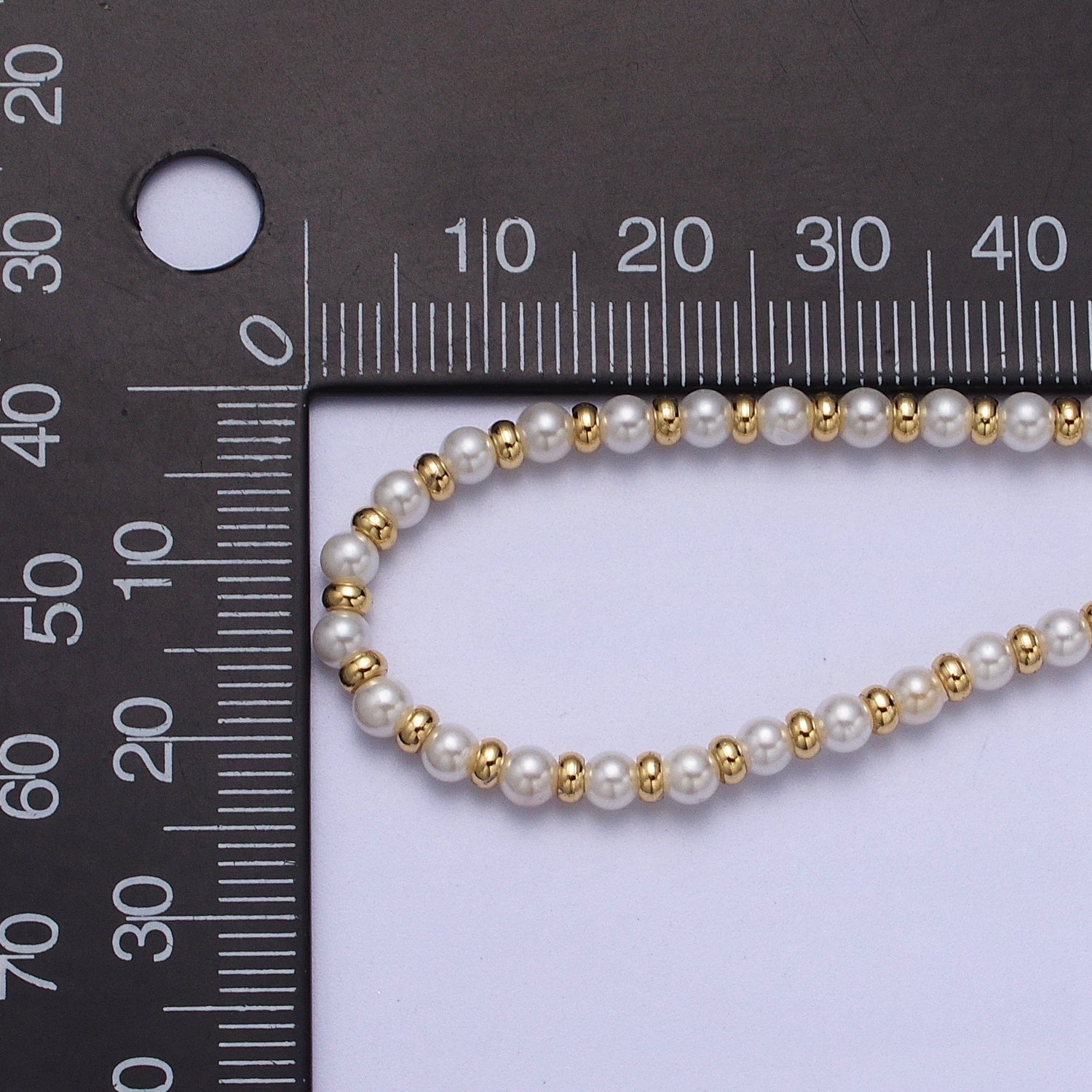 3mm, 4mm, 5mm, 6mm Round White Shell Pearl Beaded Spacer 16 Inch Gold Filled Choker Necklace | WA-1277 ~ WA-1280 - DLUXCA