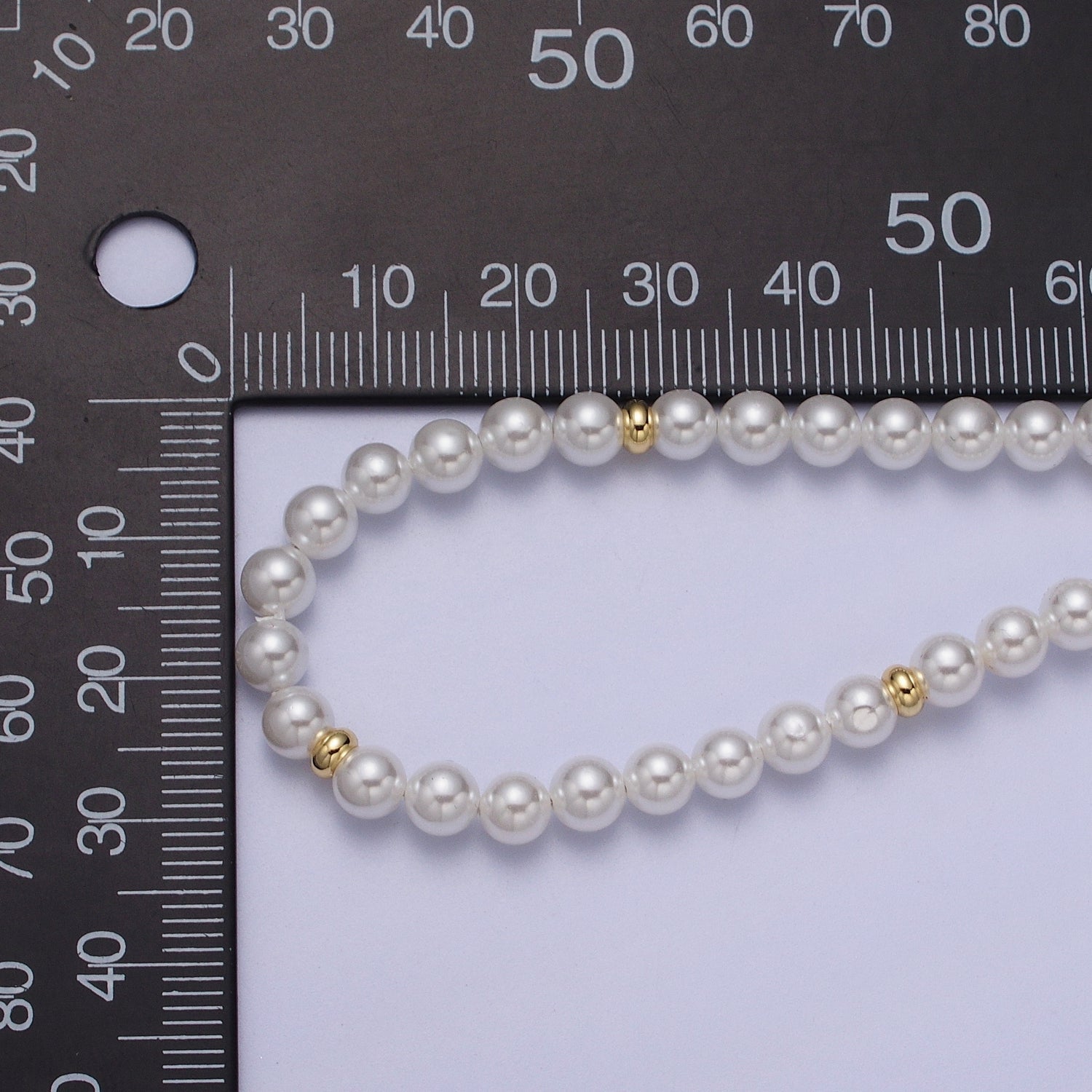 5mm, 6mm White Round Shell Pearl Gold Beaded 15.5 Choker Necklace | WA-1303 WA-1304 - DLUXCA