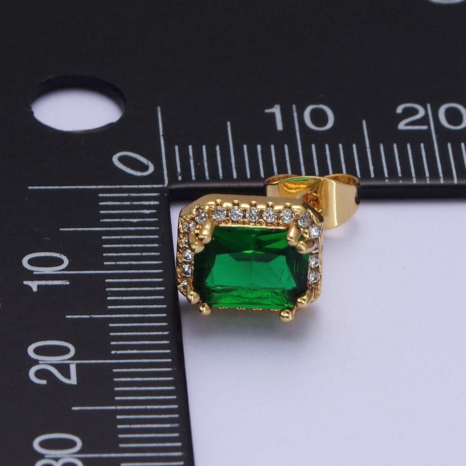 Micro Paved Clear Pink Purple Green Baguette Square Cubic Zirconia Gold Stud Earrings | X896-X899 - DLUXCA